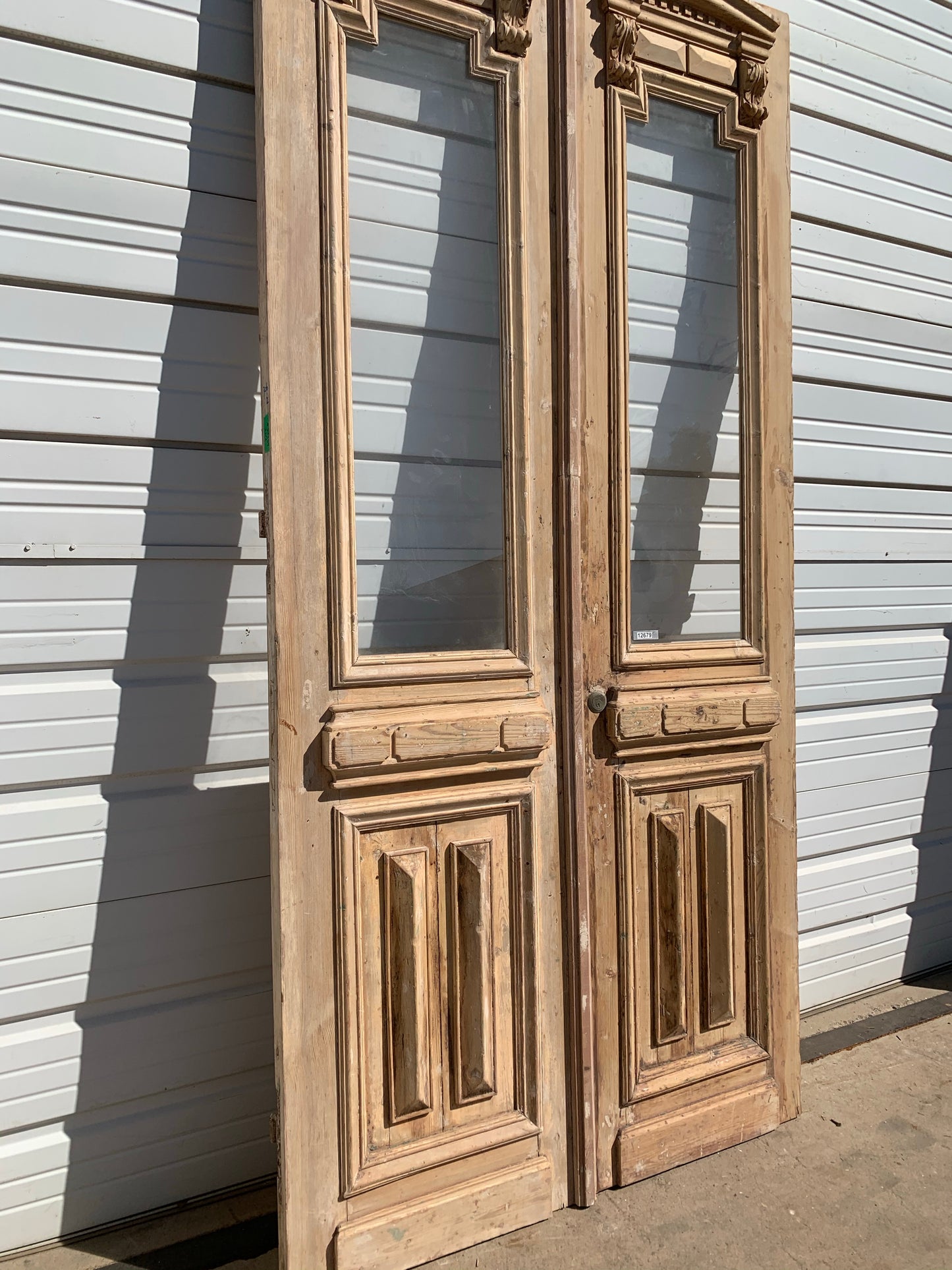 Antique Pair of Ornate Natural Wood French Carved Doors