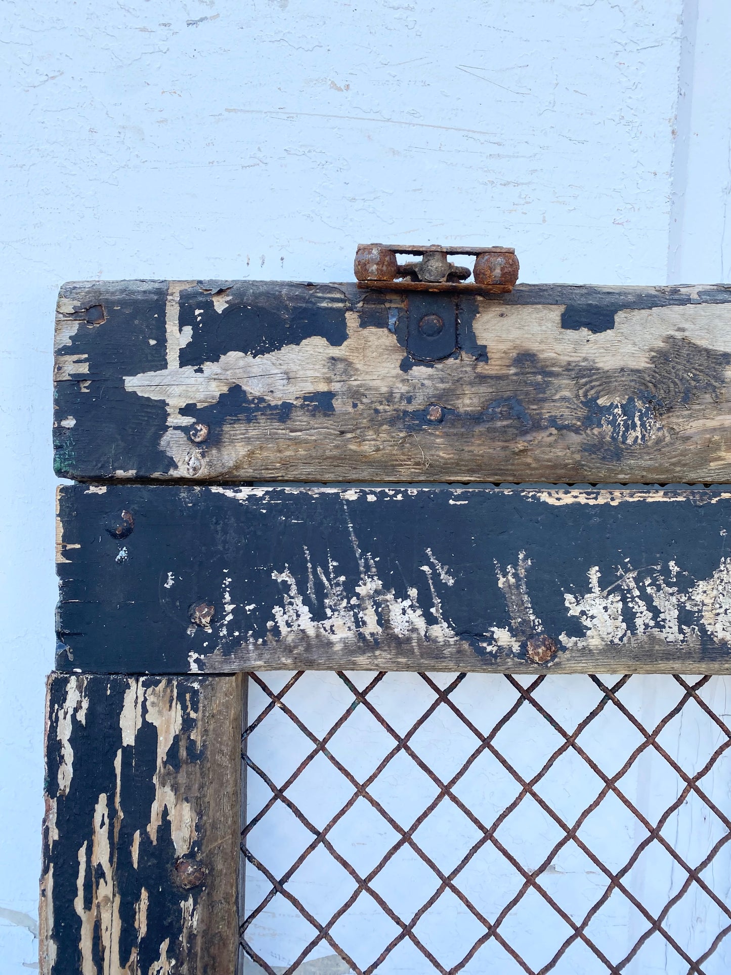 Single Bleached Antique Barn Stall Door with Mesh