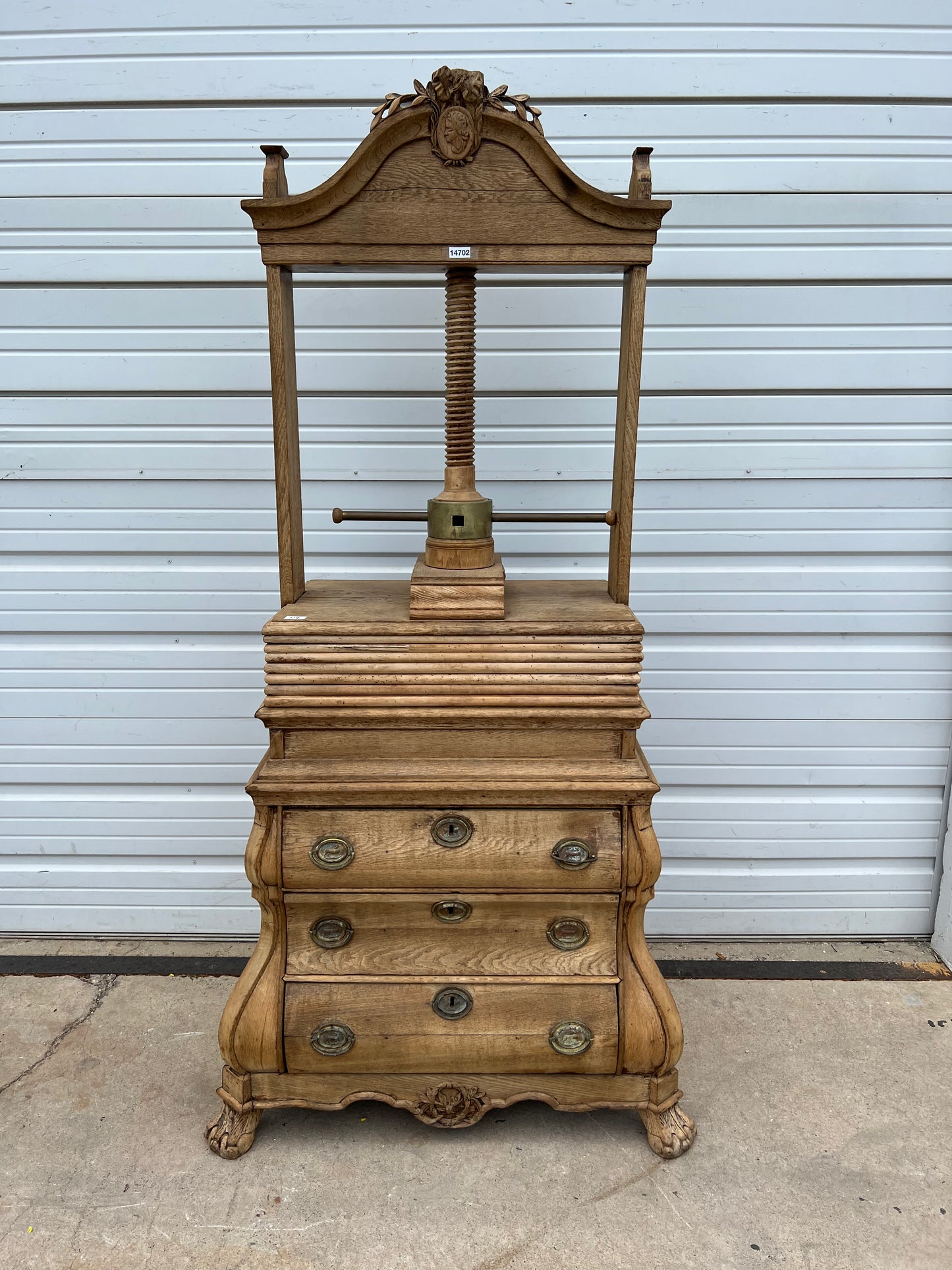 Antique French Bleached Linen Press Cabinet