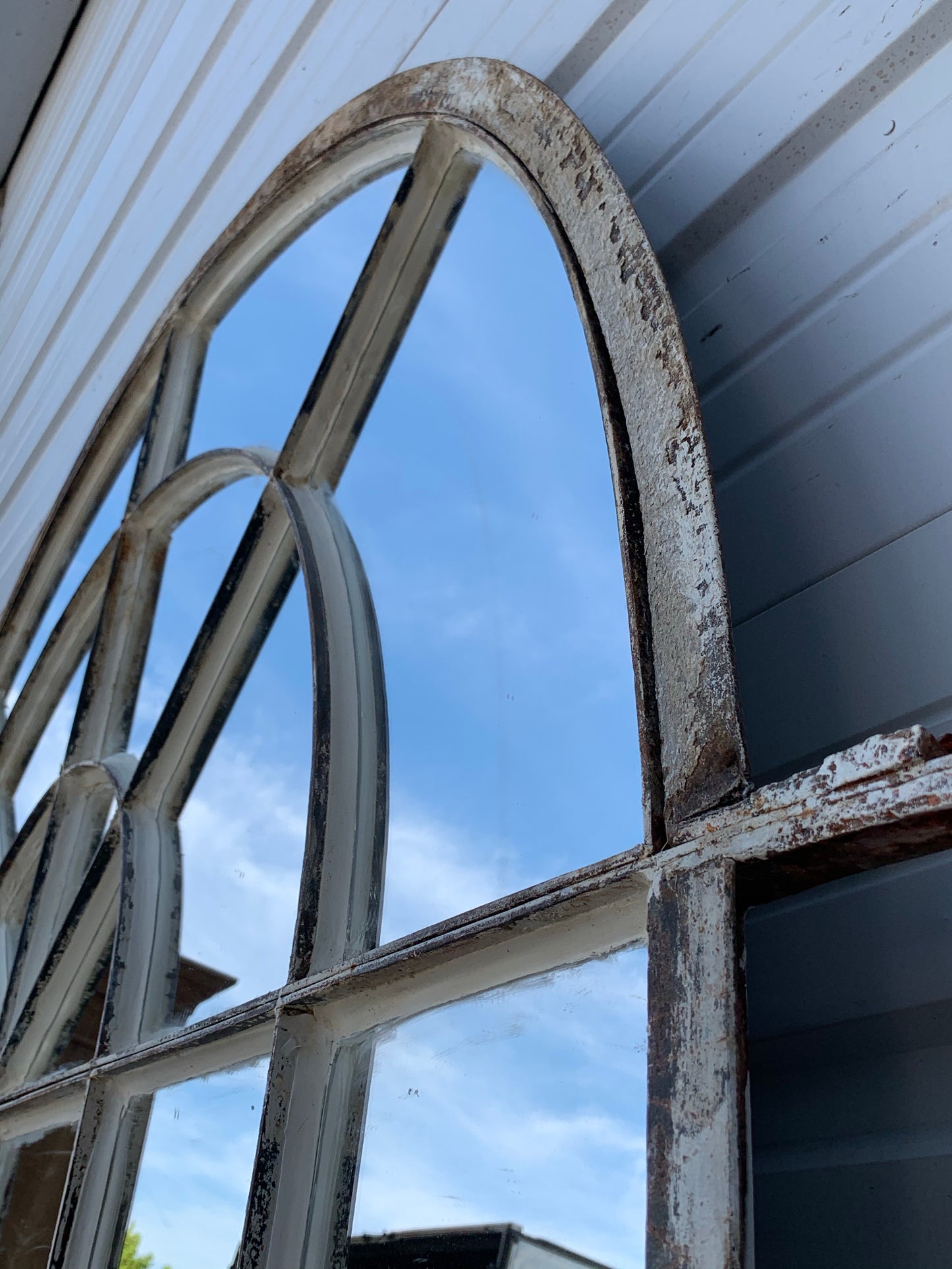 Antique 42 Pane Painted Iron Arched Mirror