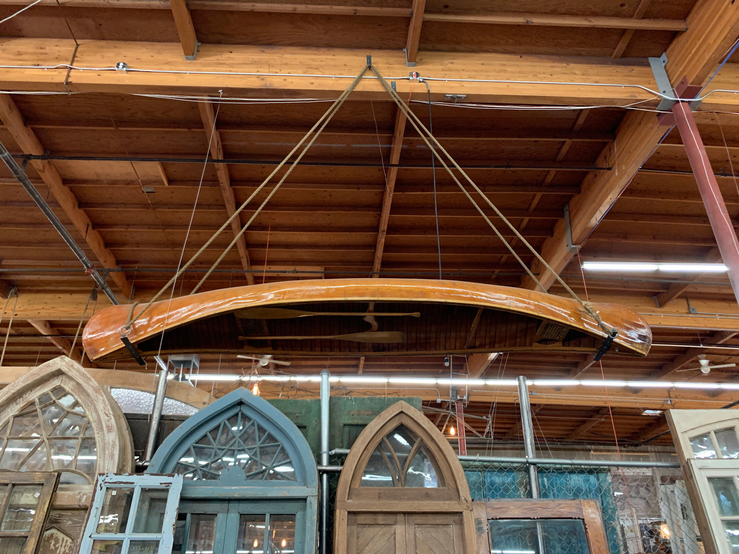 Repurposed Wood Canoe Pendant Light