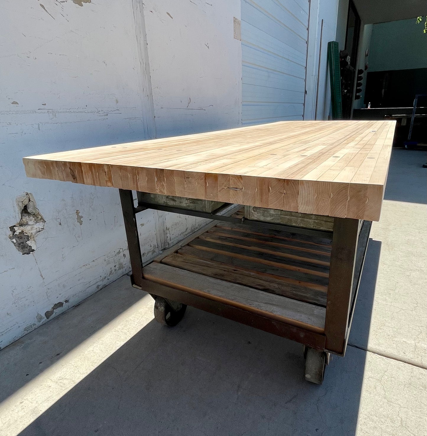 Rolling Butcher Block Island with 4 Metal Drawers