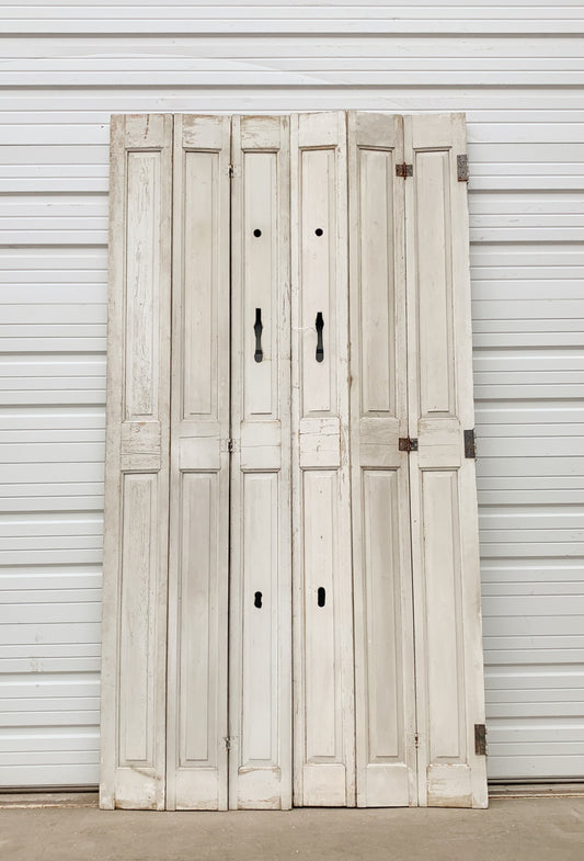 Set of 6 Narrow White French Bi-Fold Antique Doors