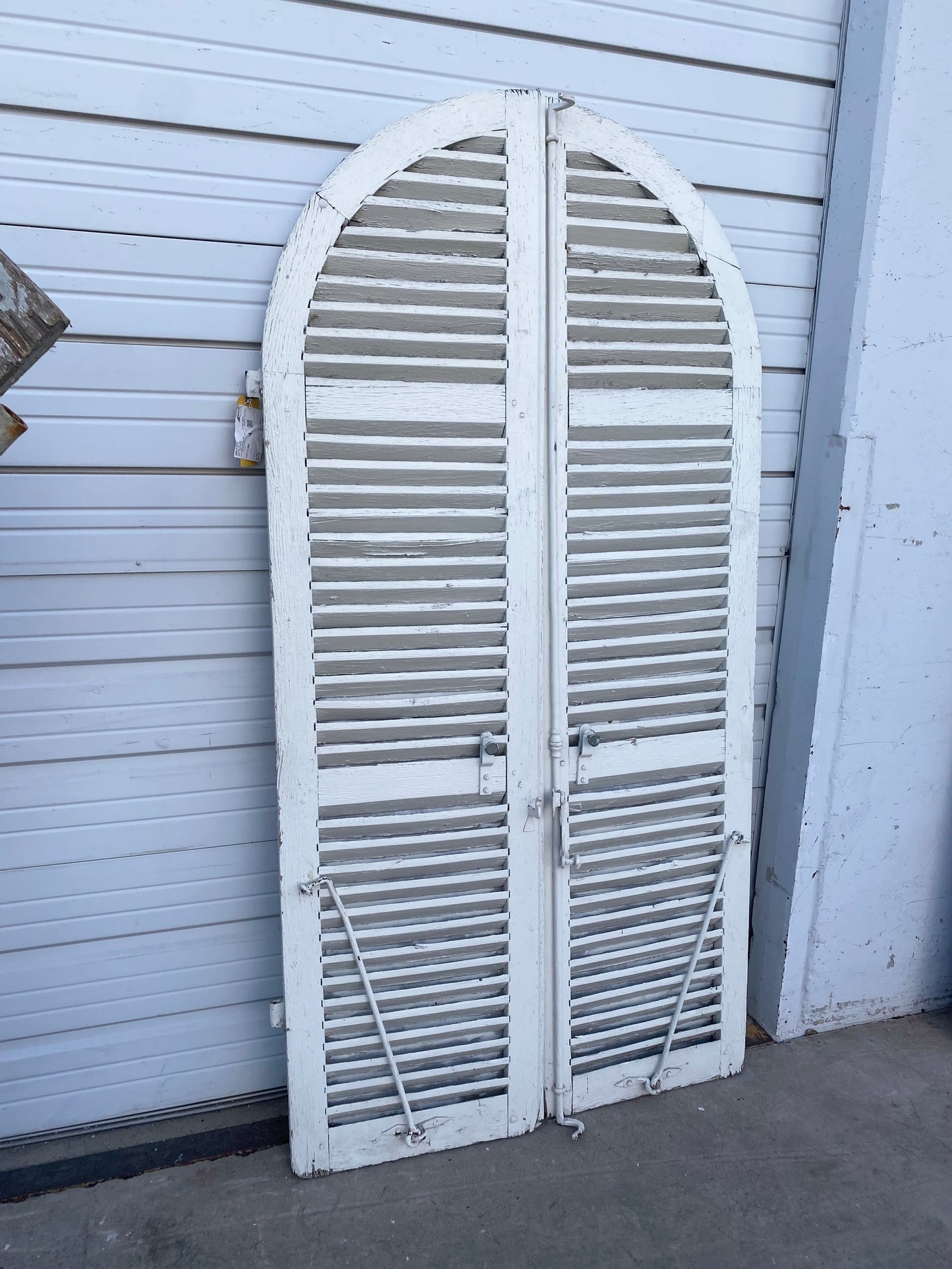 Arched White Wood French Shutters