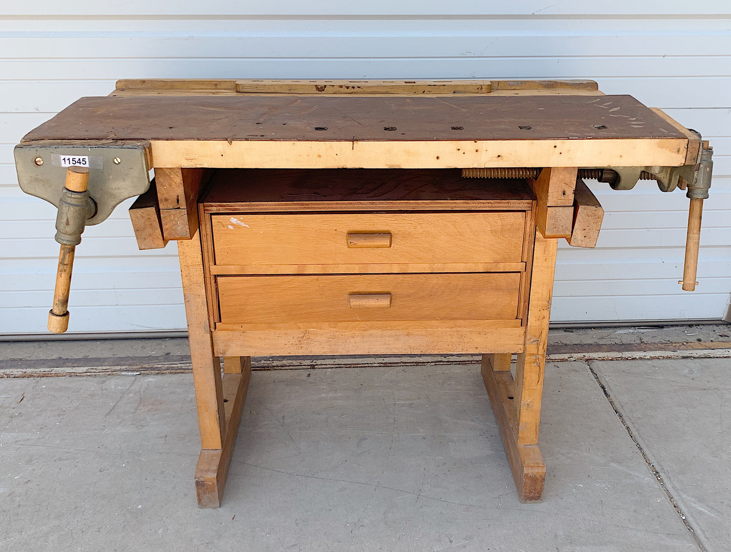 2 Drawer Antique Work Table with Vises