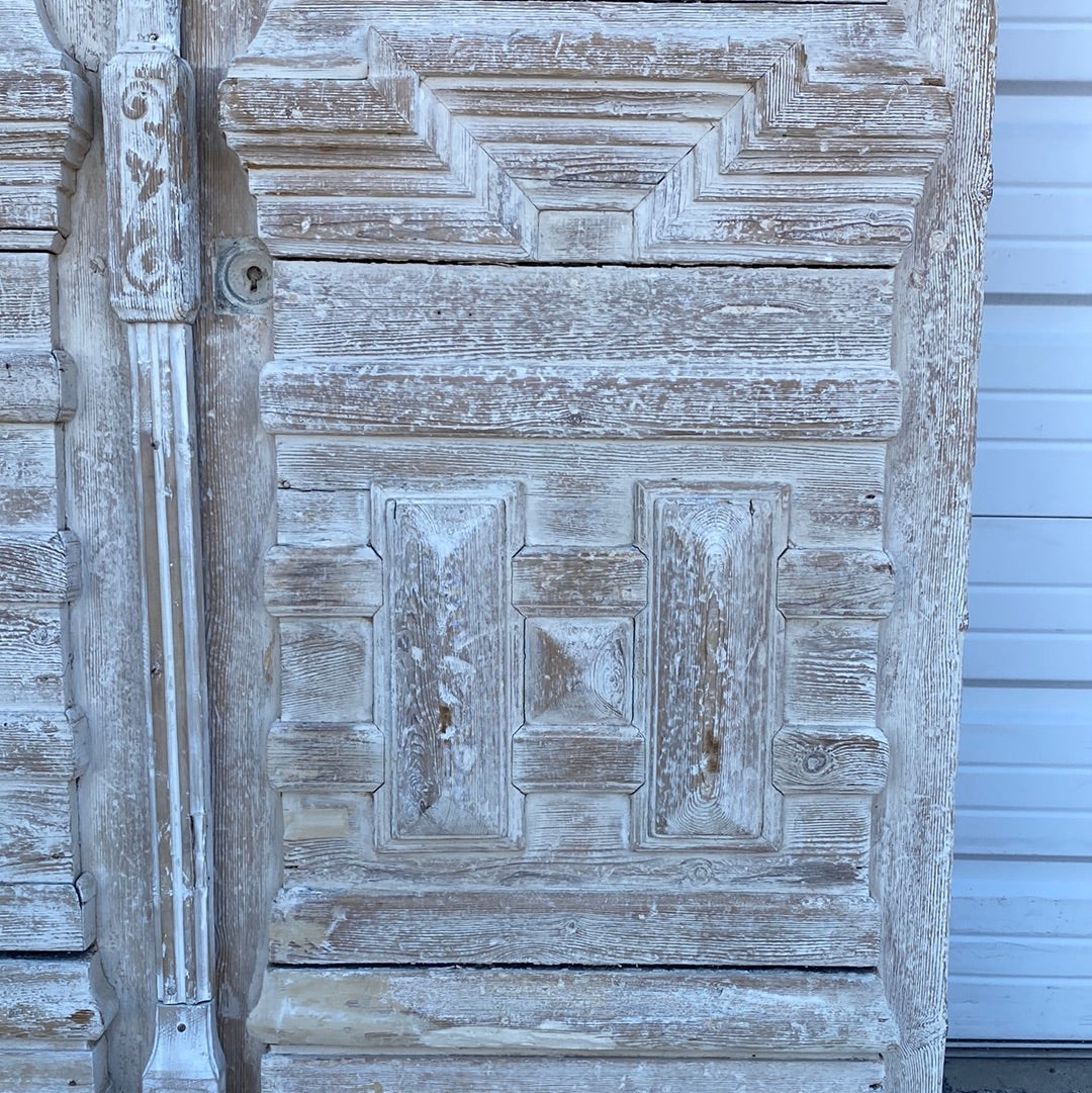 Pair of Wood Antique Carved Doors w/ Lites