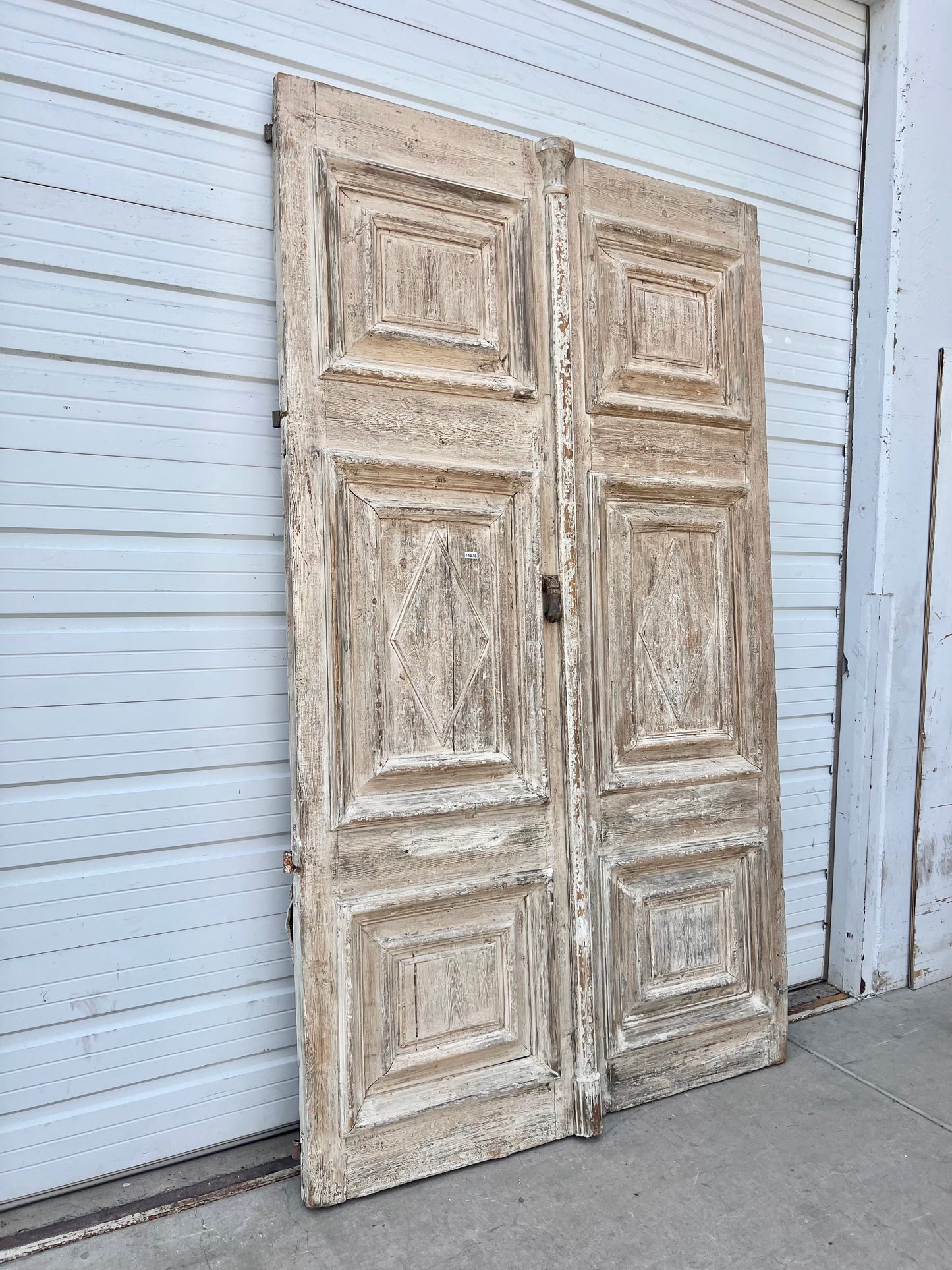 Pair of Antique Diamond Panel Carved Doors w/3 Panels