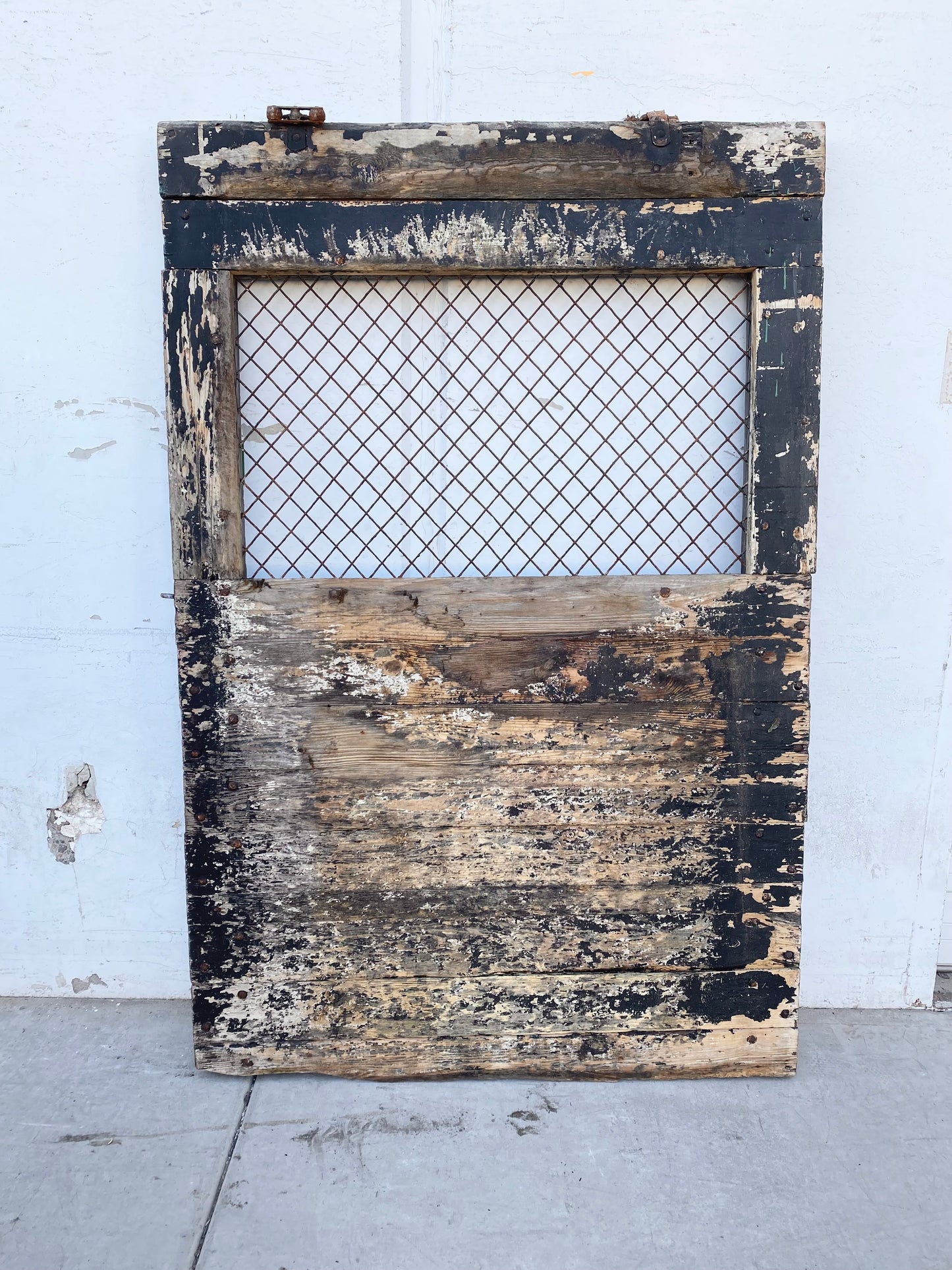 Single Bleached Antique Barn Stall Door with Mesh