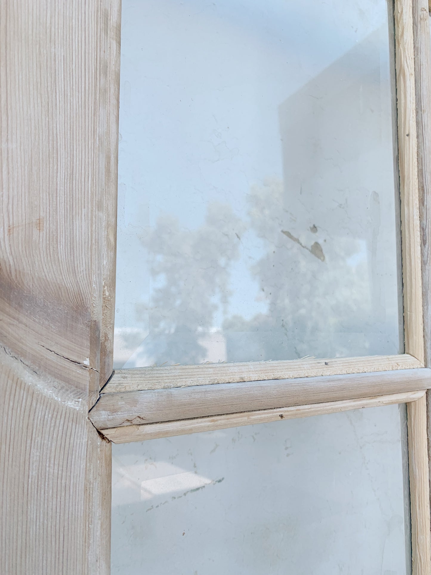 Single 14 Lite Whitewashed Wood Antique French Door