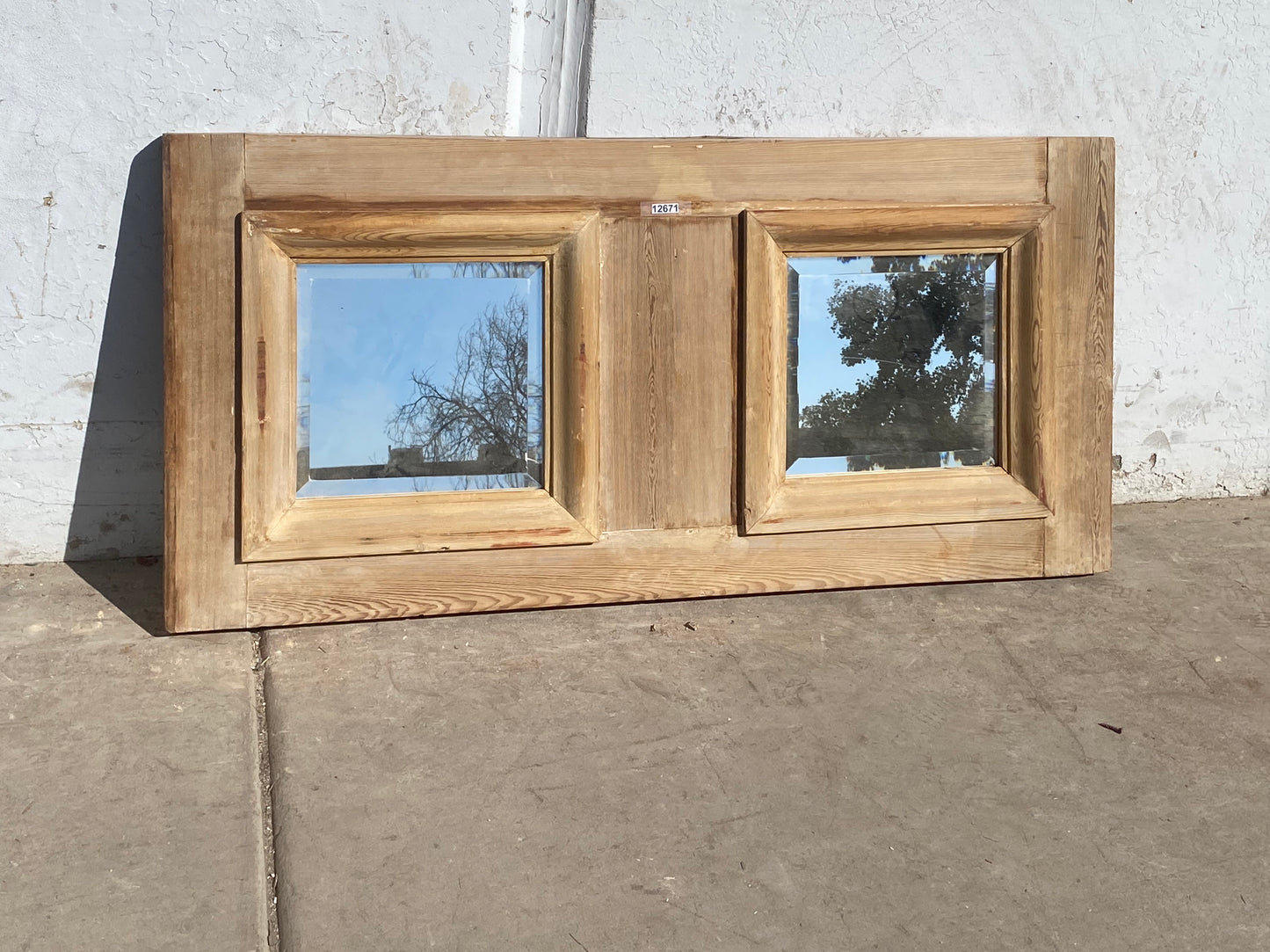 Antique Natural Wood Rectangle Double Mirror
