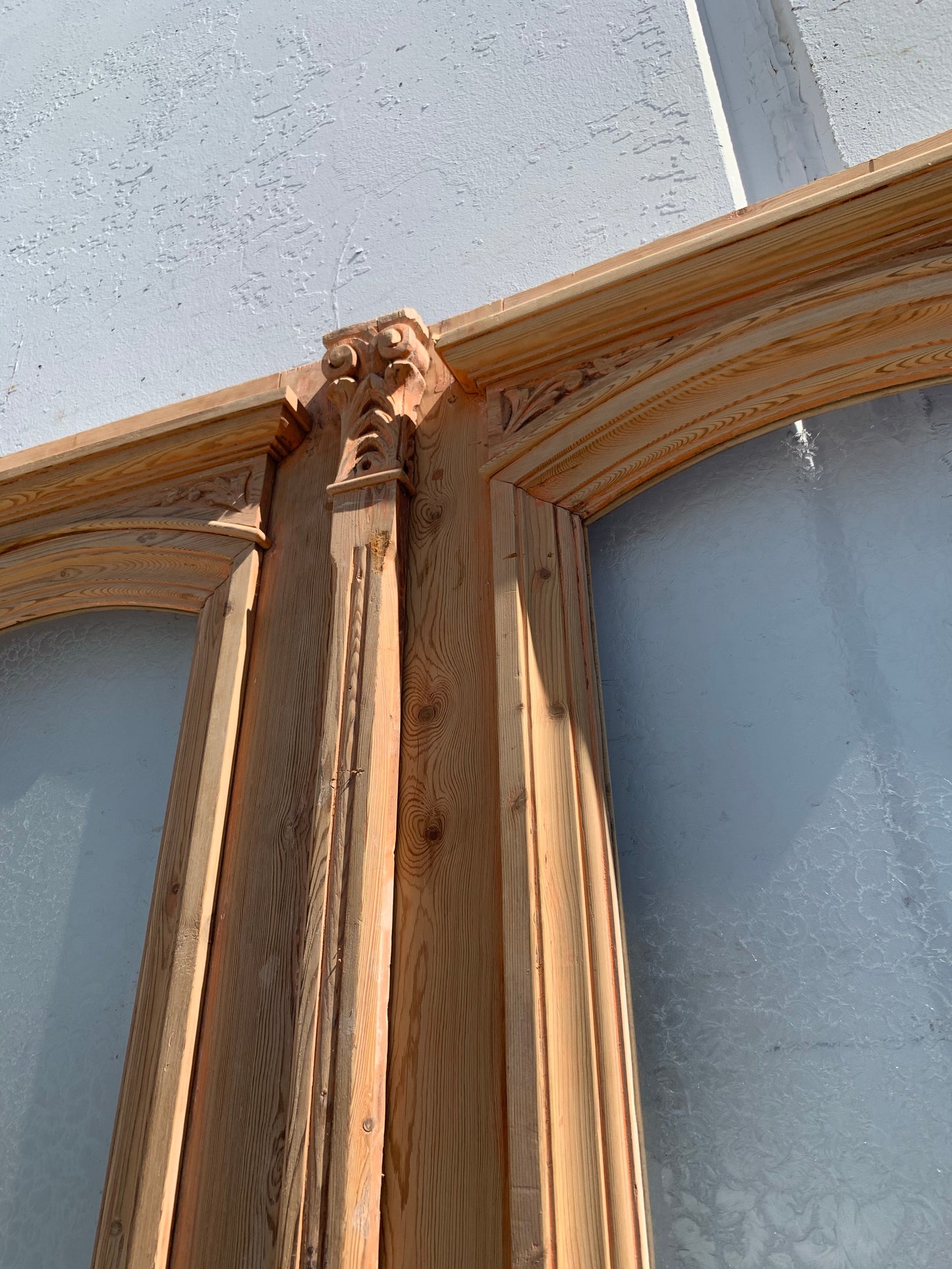 Antique Pair of Ornate Natural Wood French Carved Doors