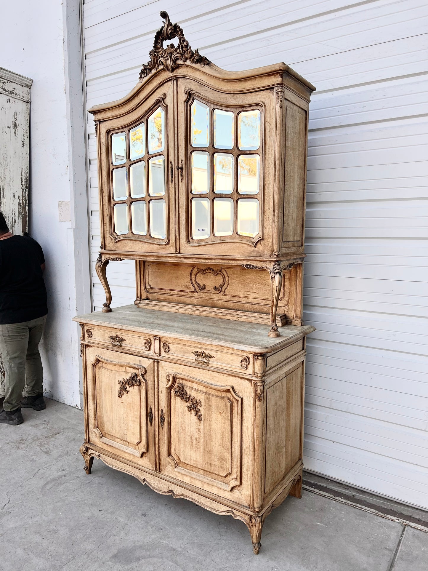 Louis XV Bleached French Antique Display Cabinet