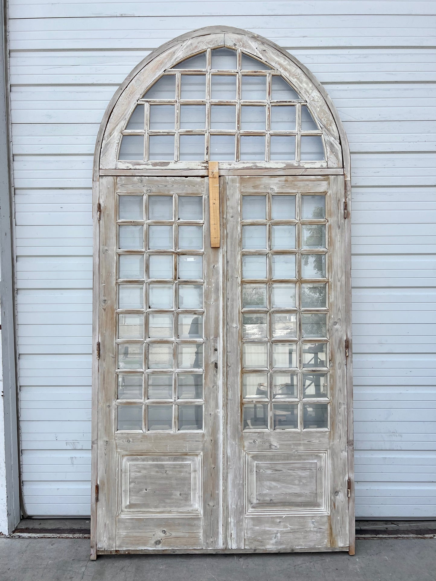 Pair of Bleached Antique Wood Doors w/Arched Transom Top