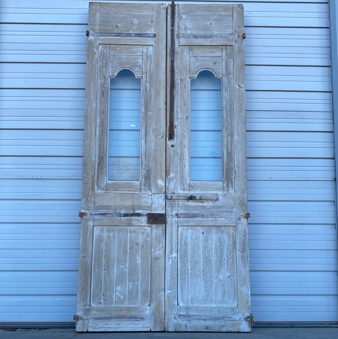 Pair of Wood Antique Carved Doors w/ Lites