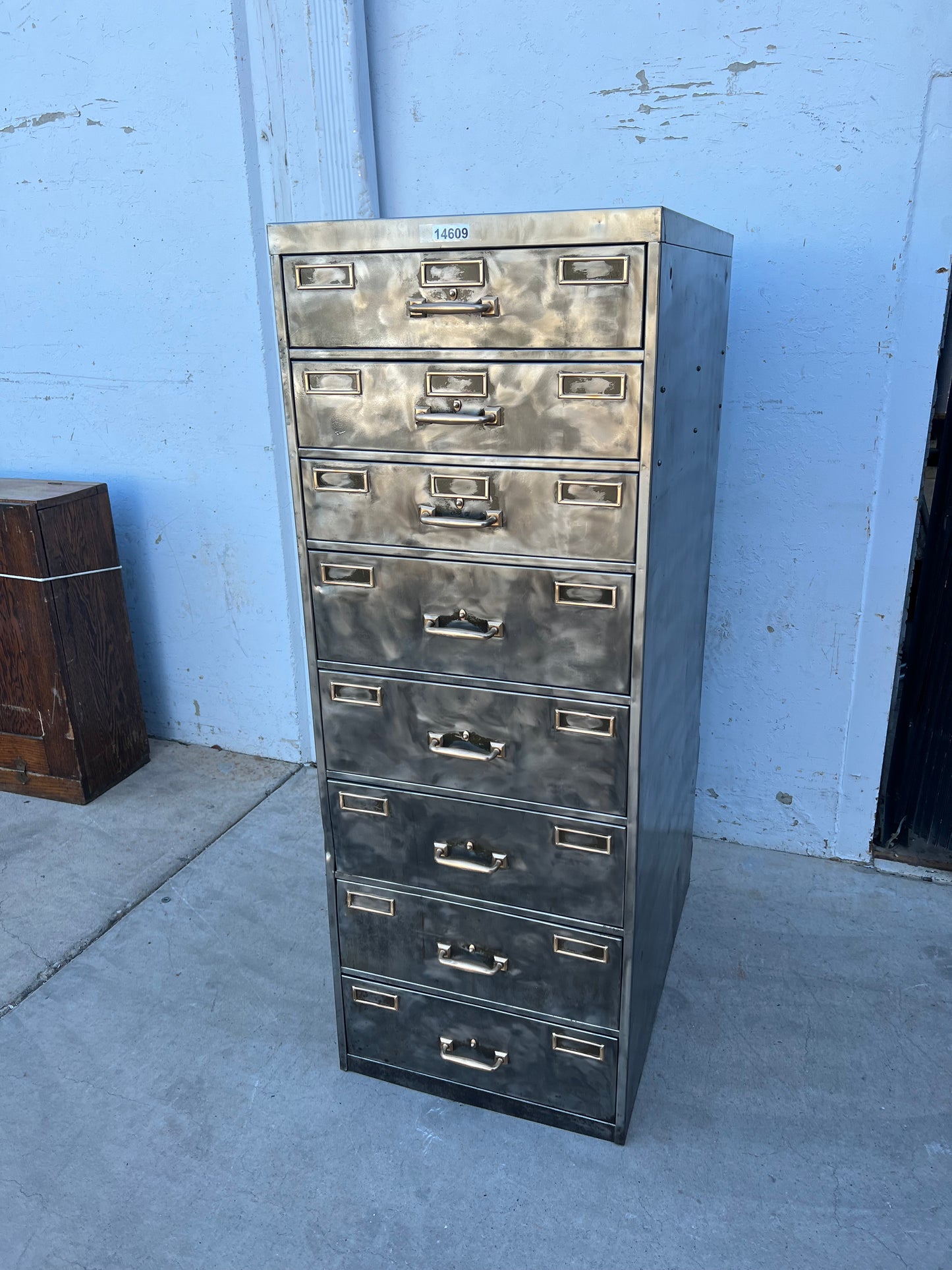 Stripped Metal 8 Drawer File Cabinet