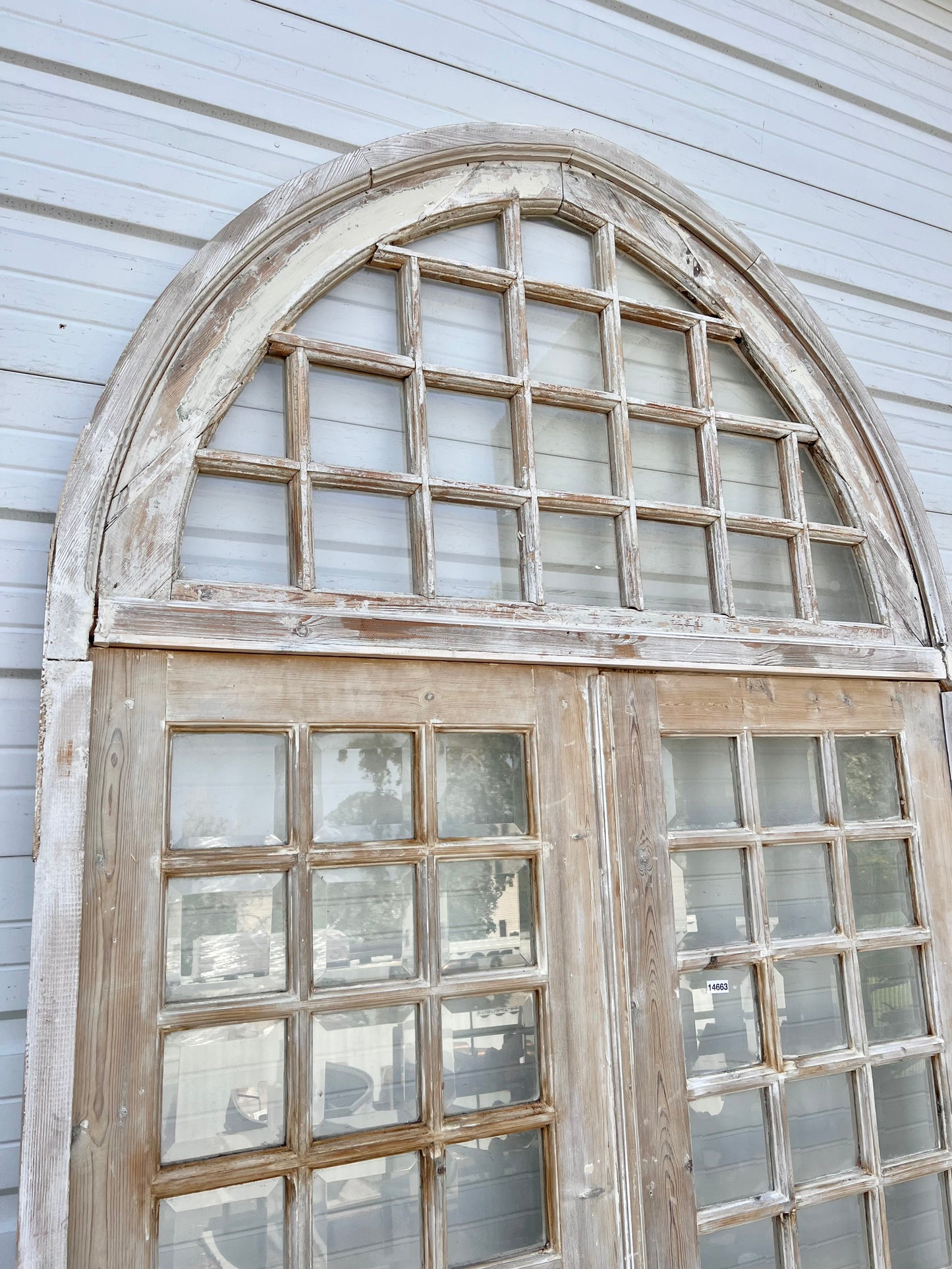 Pair of Bleached Antique Wood Doors w/Arched Transom Top