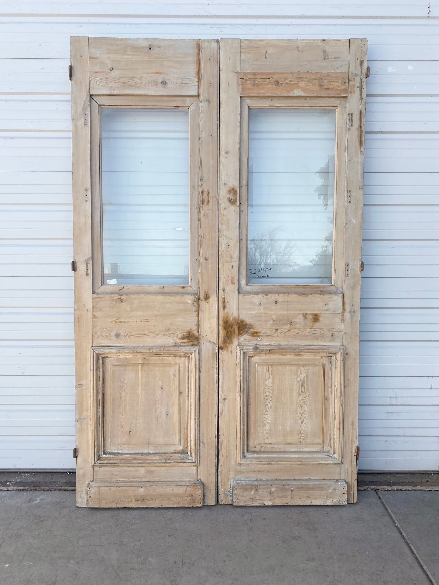 Pair of Wood Antique Carved Doors with Single Glass Lites
