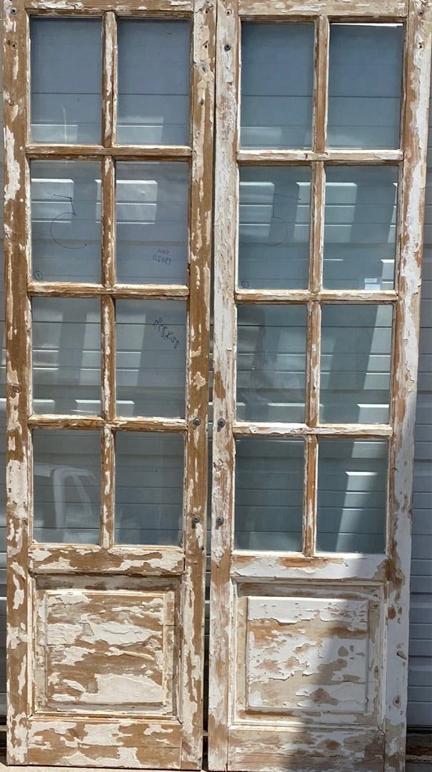 Pair of 8 Lite White Washed Wood French Antique Doors