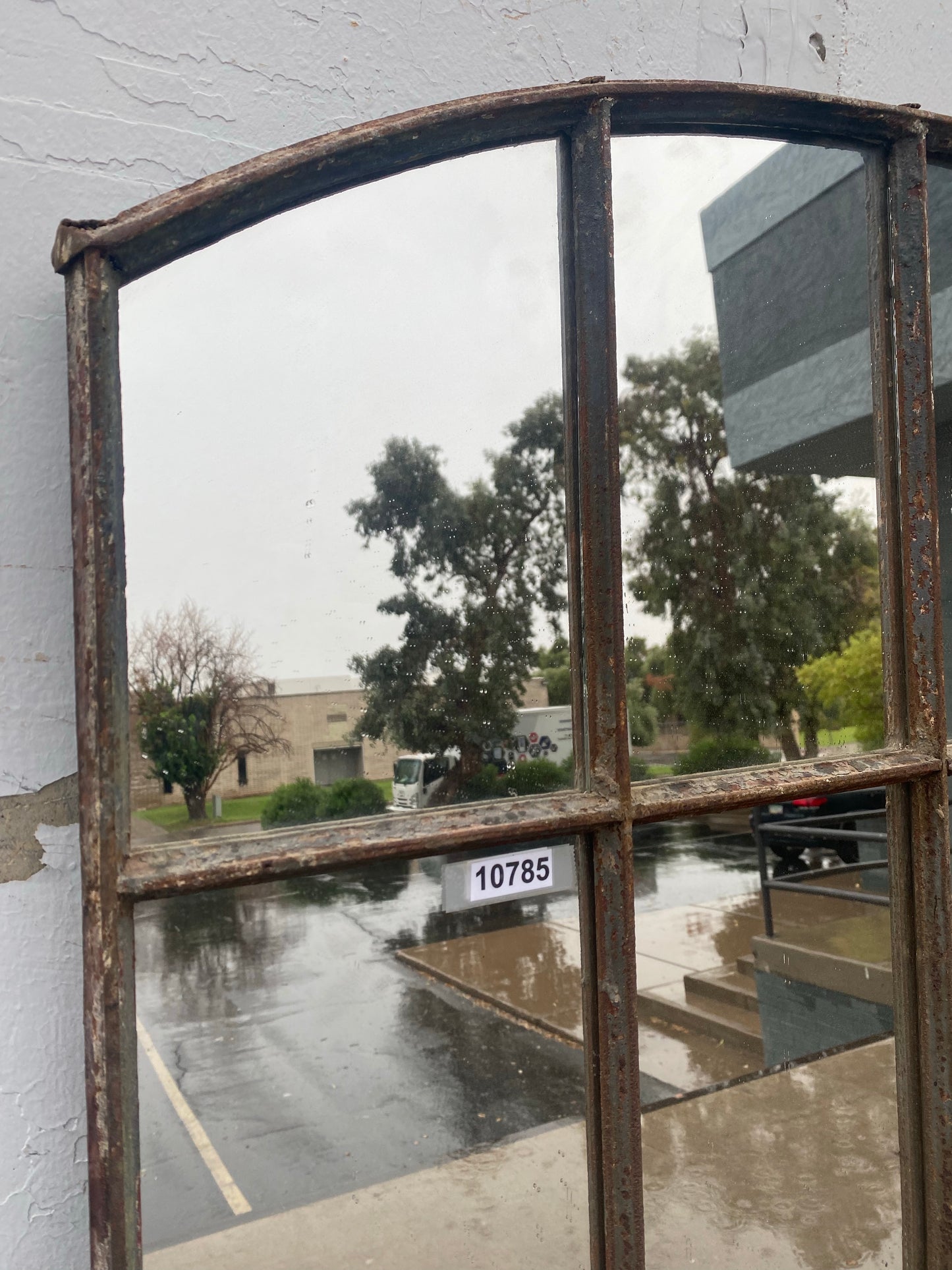 25 Pane Repurposed Arched Metal Mirror