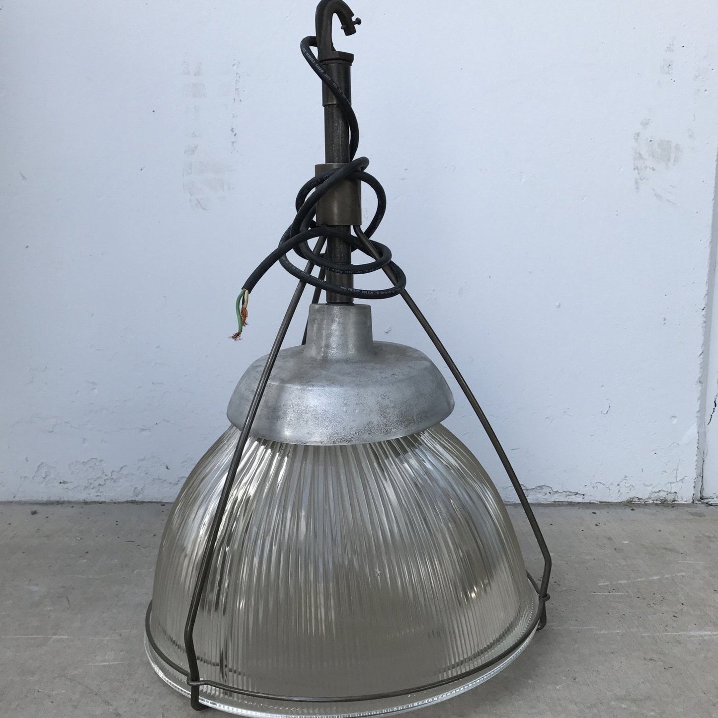 Vintage Industrial Holophane Glass Pendant Warehouse Light