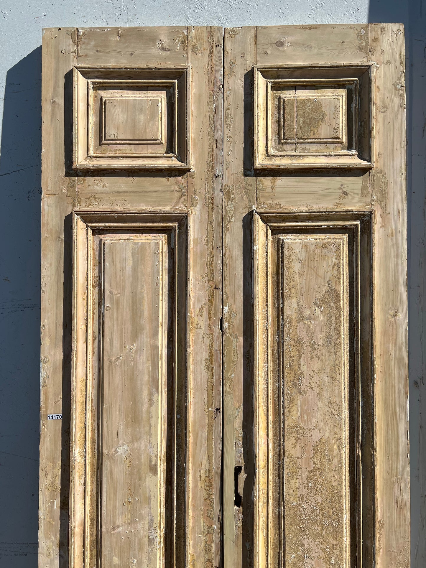 Pair of Washed Antique Solid Wood 3-Panel French Doors