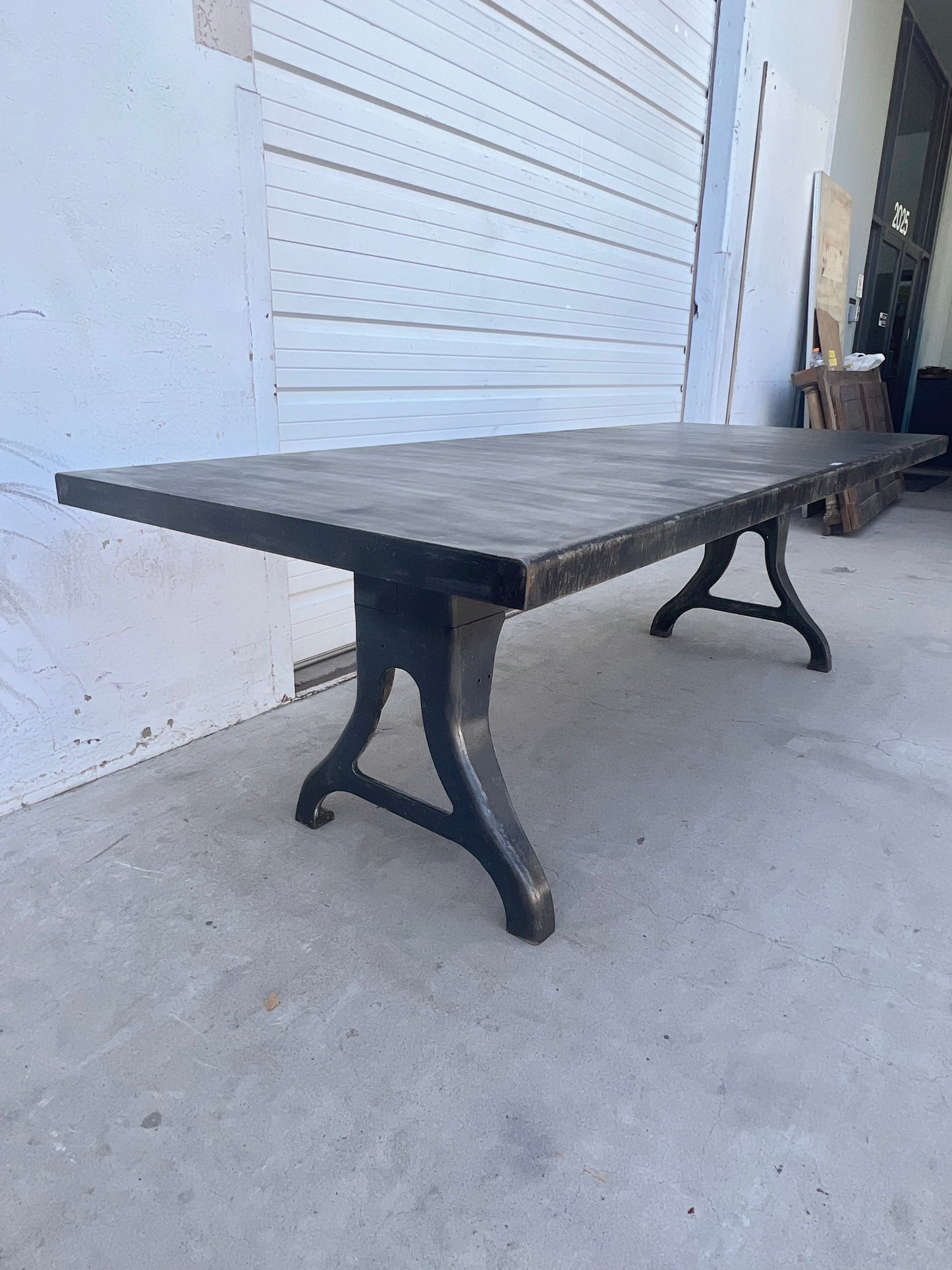 8 Ft Steel Dining Table with Cast Iron Machine Legs