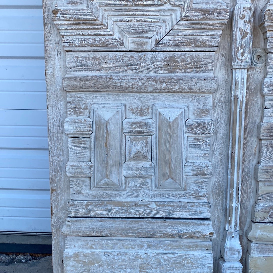 Pair of Wood Antique Carved Doors w/ Lites
