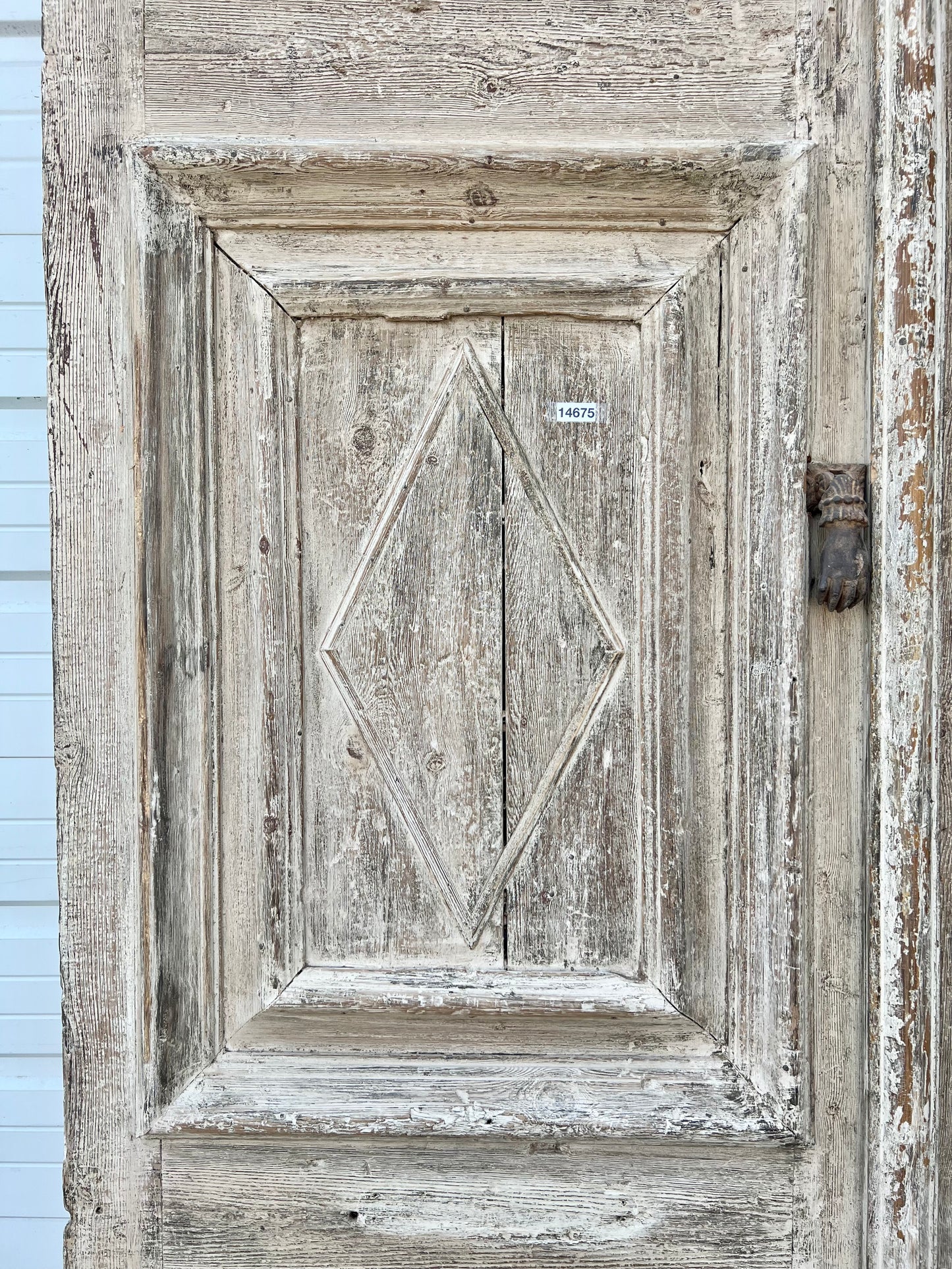 Pair of Antique Diamond Panel Carved Doors w/3 Panels