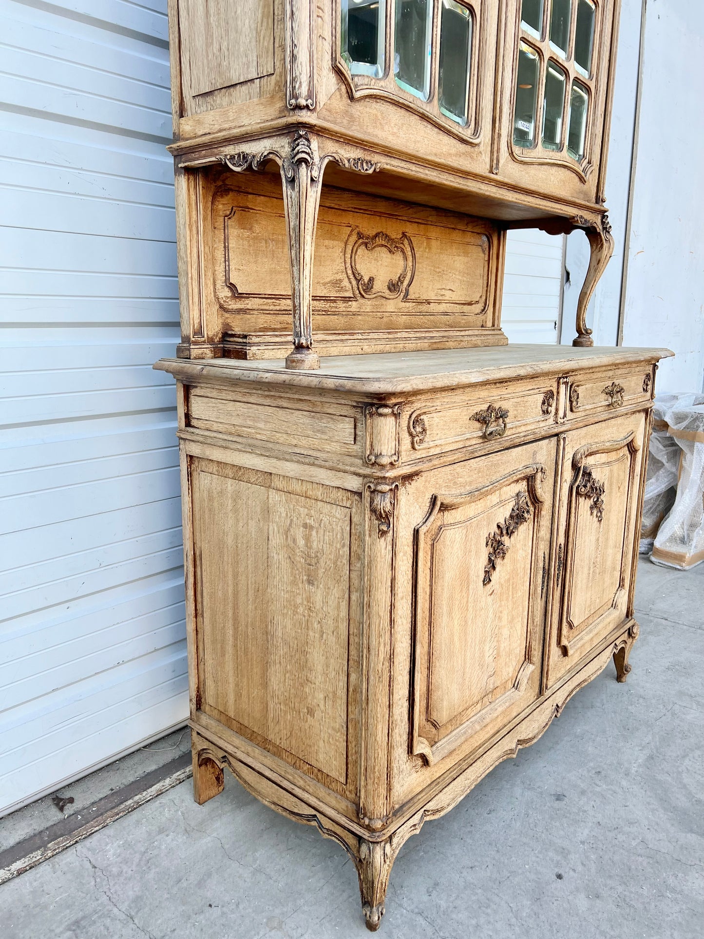 Louis XV Bleached French Antique Display Cabinet