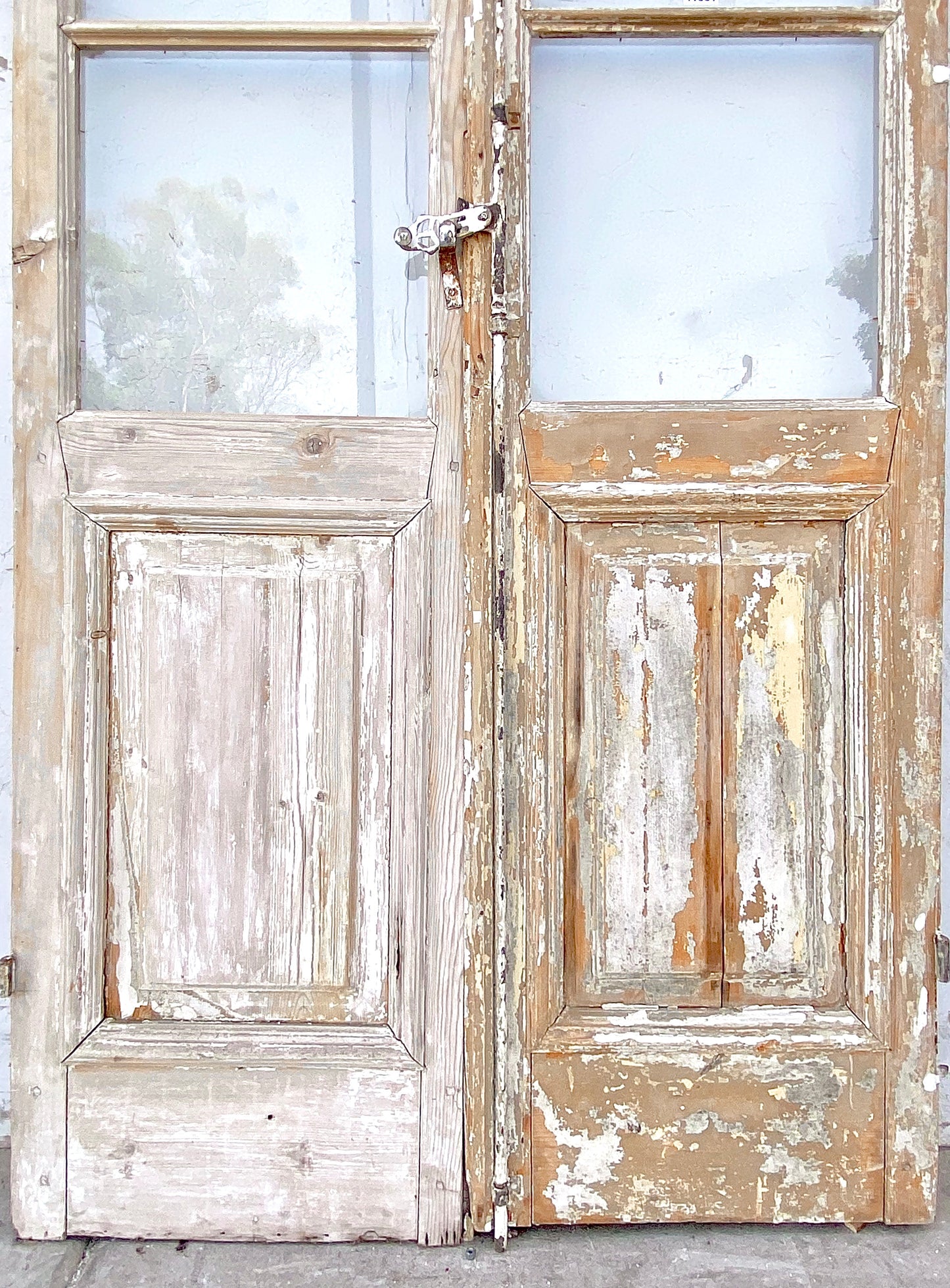 Pair of 4 Lite Stripped Wood French Antique Doors