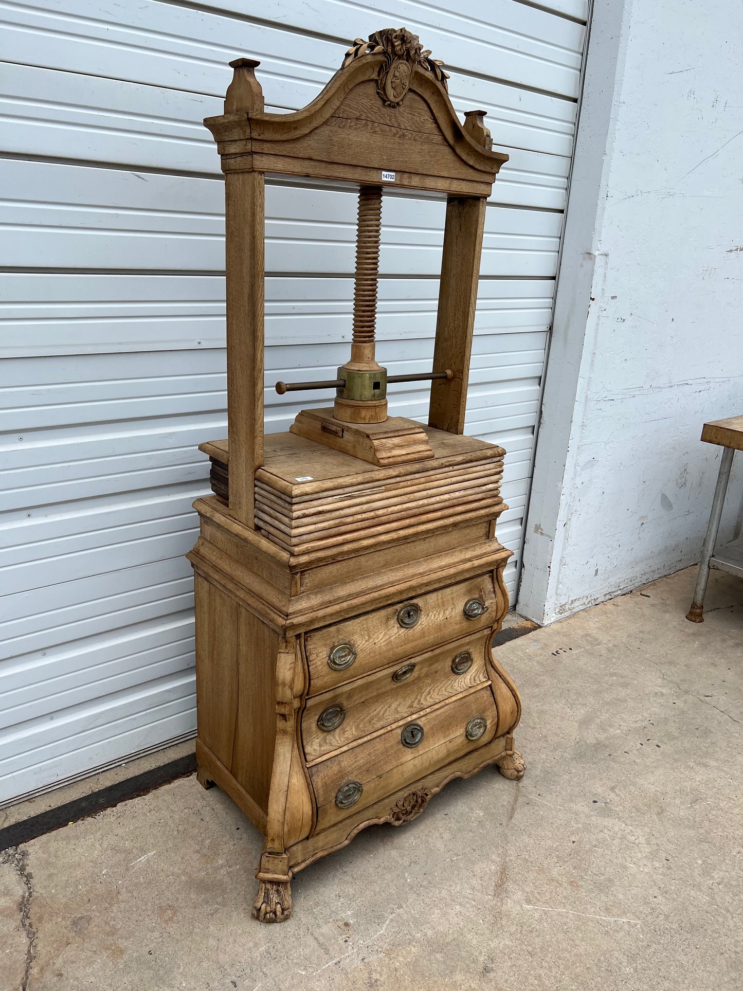 Antique French Bleached Linen Press Cabinet