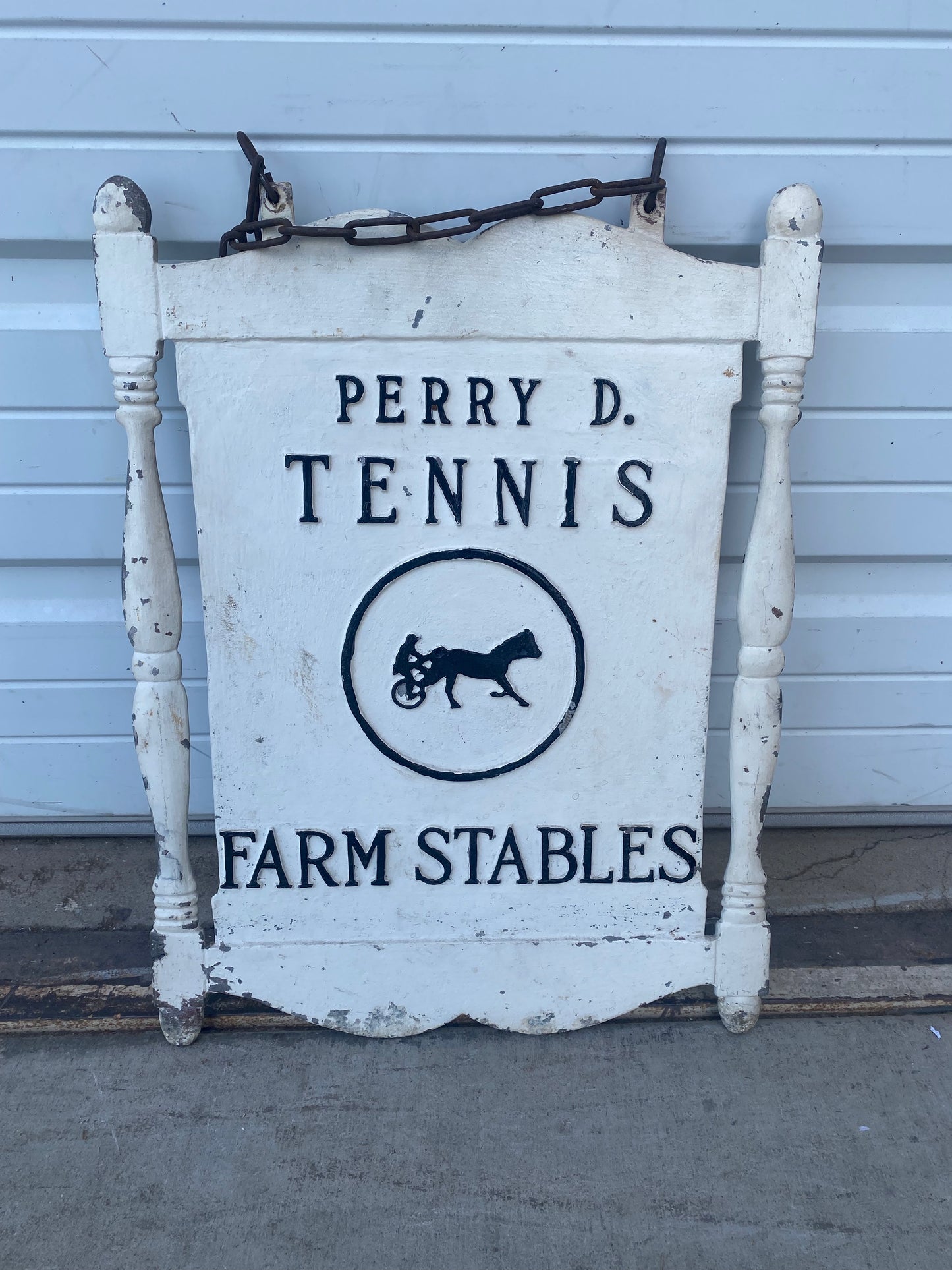 "Perry D. Tennis Farm Stables" Double-sided Metal Sign