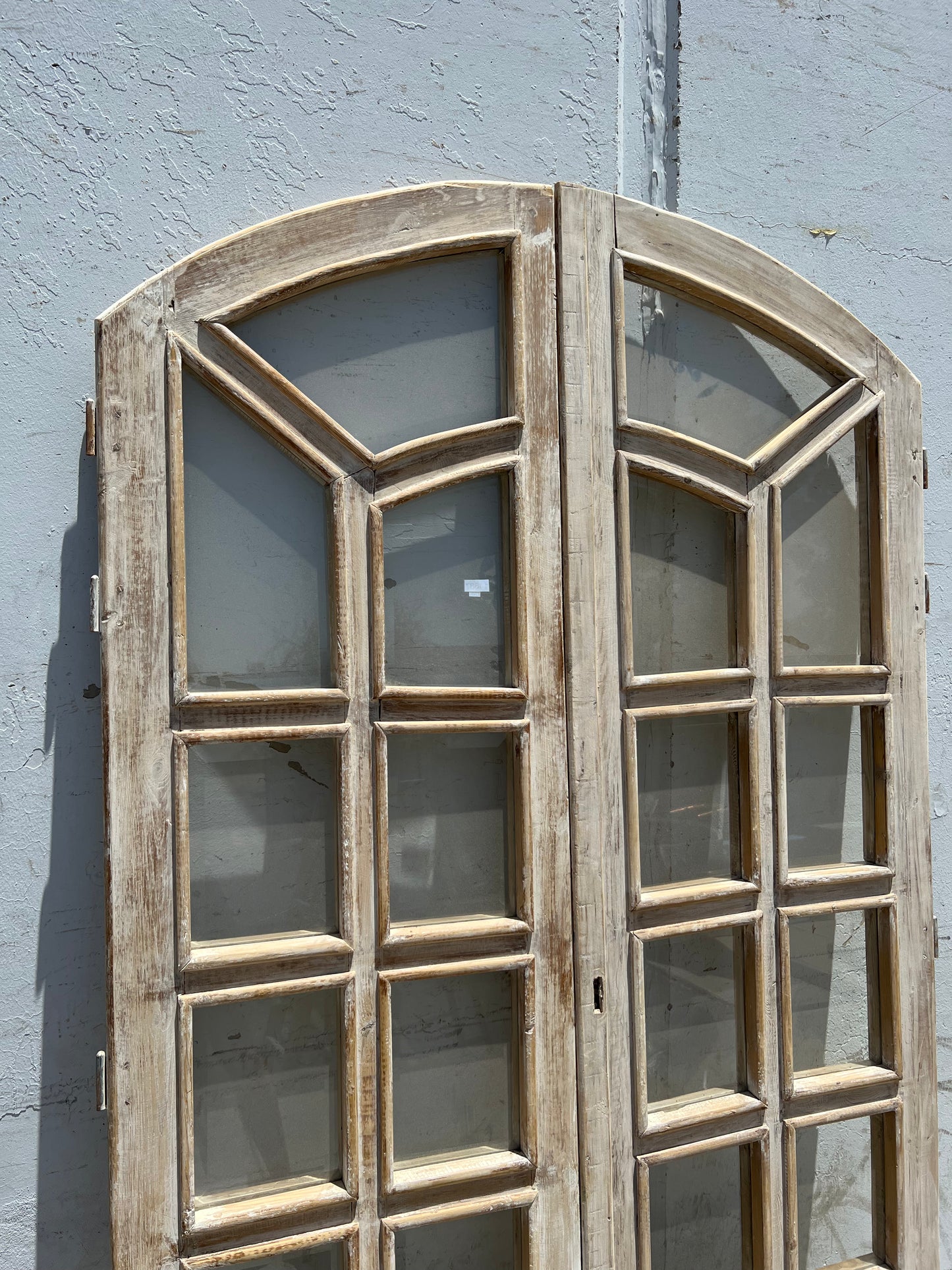 Pair of Antique Painted Arched Wood Doors w/18 Lites
