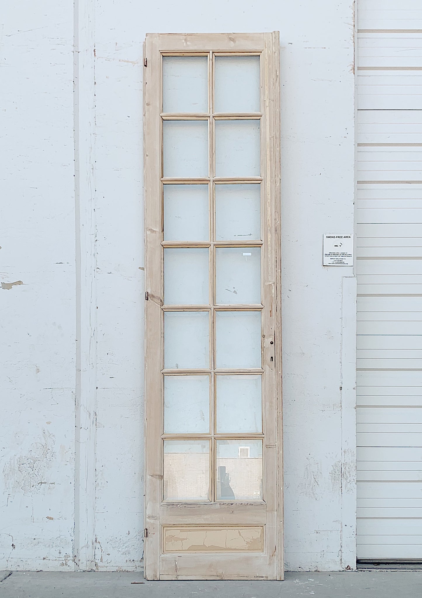 Single 14 Lite Whitewashed Wood Antique French Door