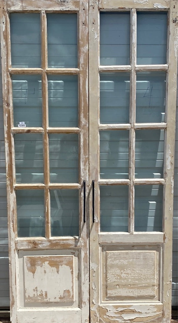 Pair of 8 Lite White Washed Wood French Antique Doors