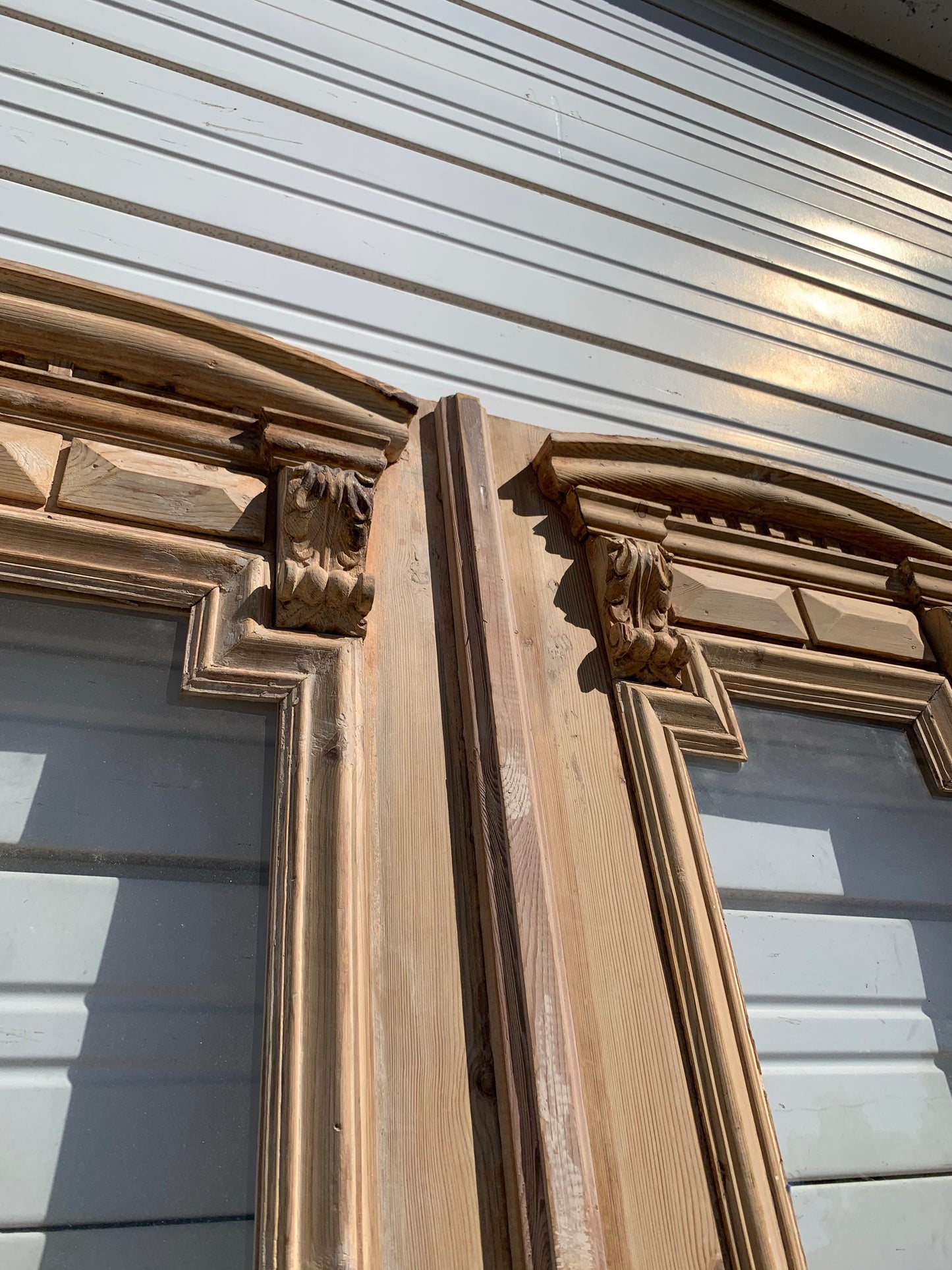 Antique Pair of Ornate Natural Wood French Carved Doors