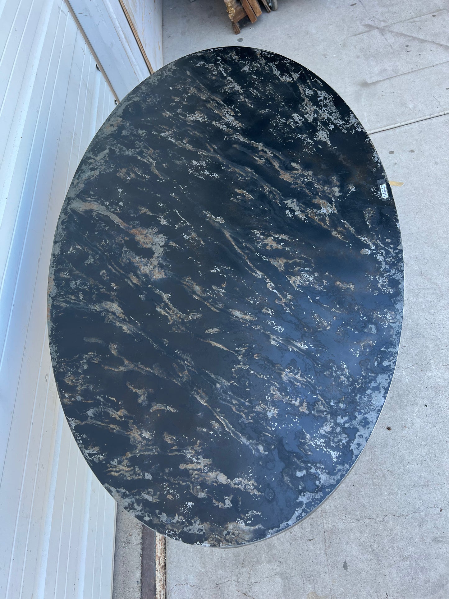 Oval Steel Top Dining Table with Vintage Chrome Base