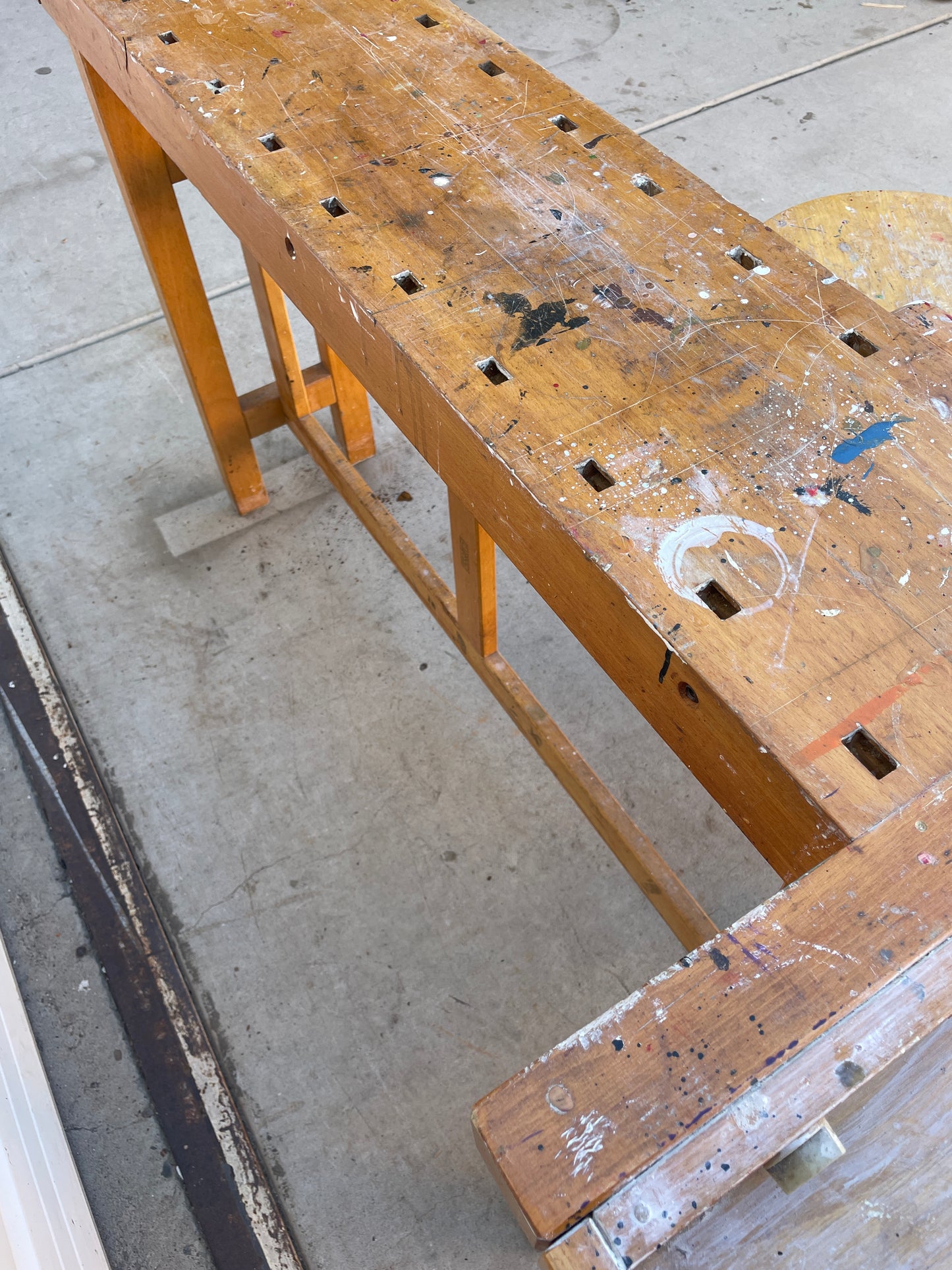 La Lervad Wooden Work Table with Removable Sliding Stool and Two Vices - Made in Denmark