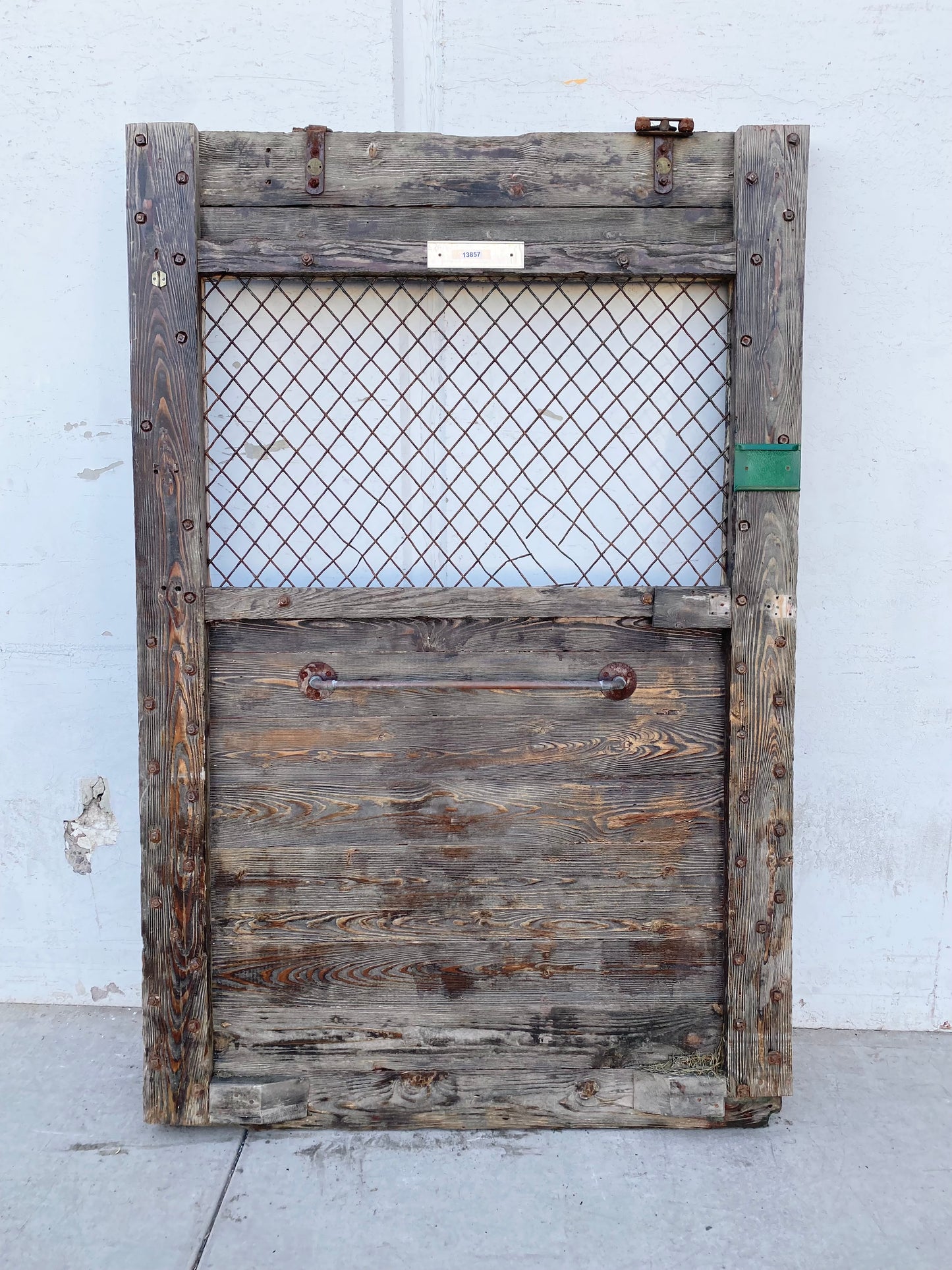 Single Bleached Antique Barn Stall Door with Mesh