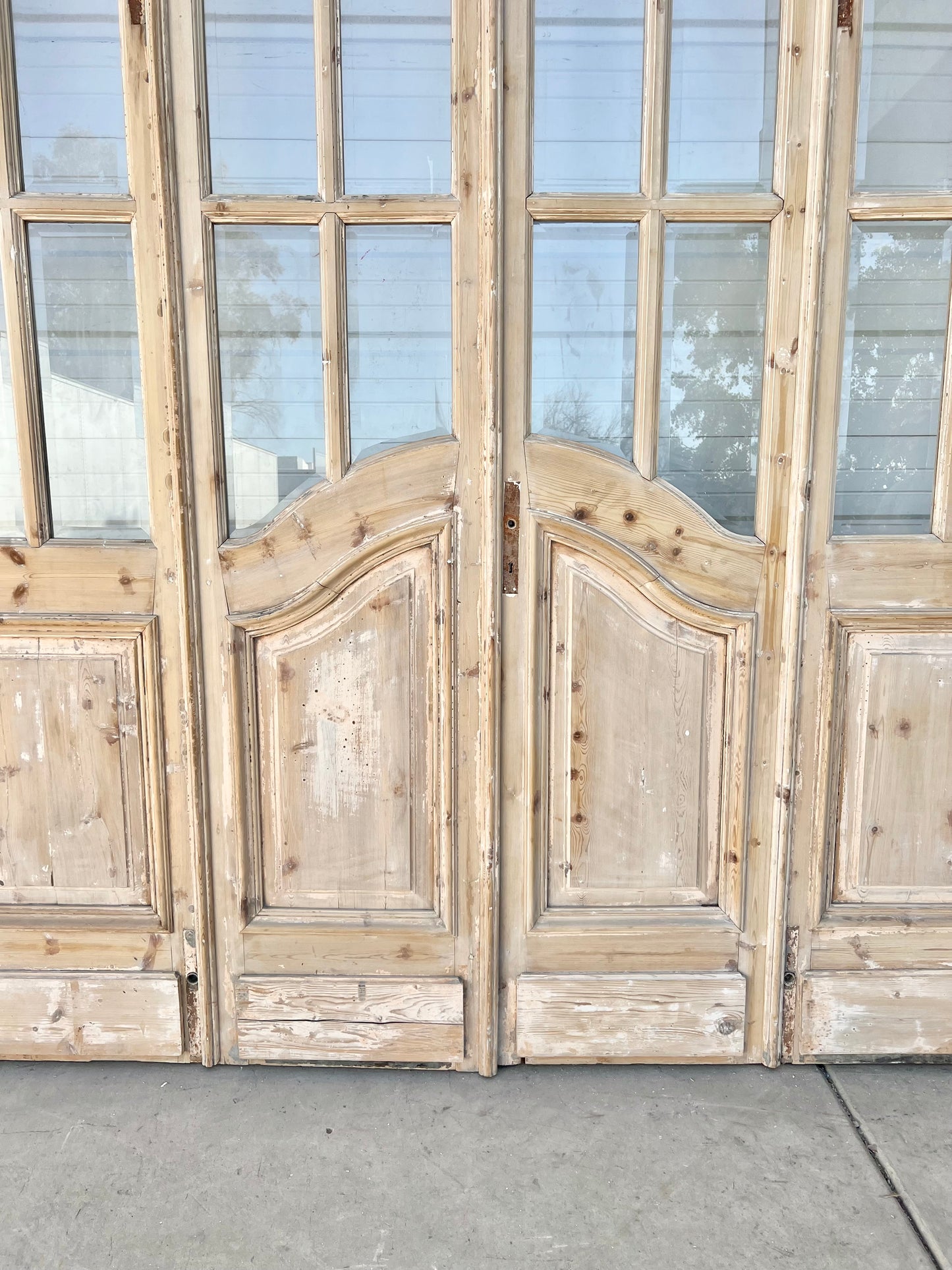 Set of 4 Antique French Doors with 24 Lites and Arched Transom Window