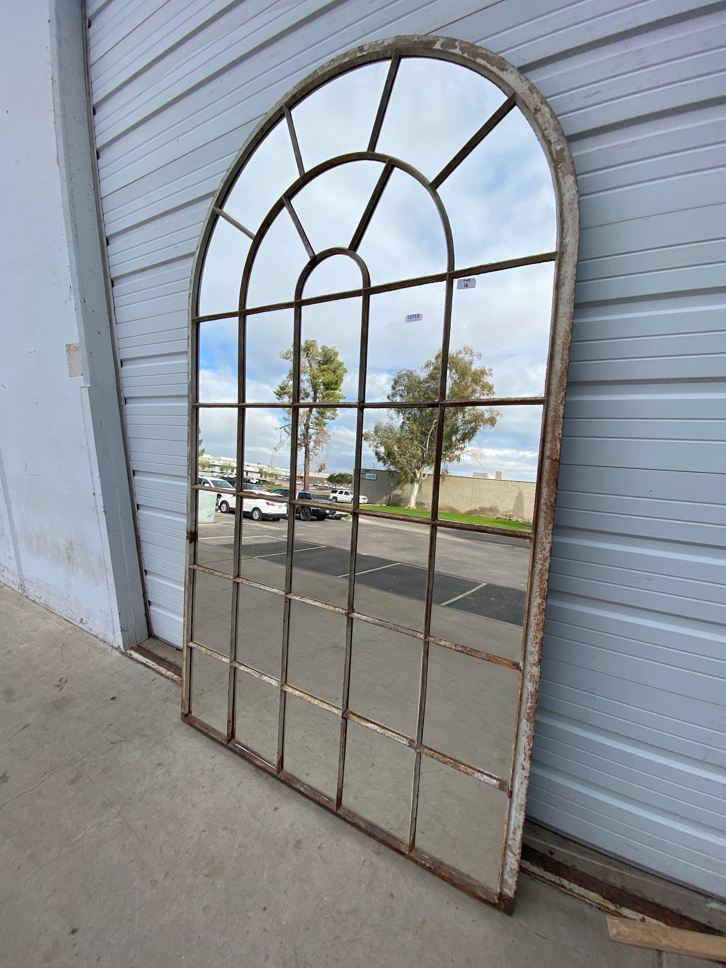 Arched 34 Pane Iron Mirror