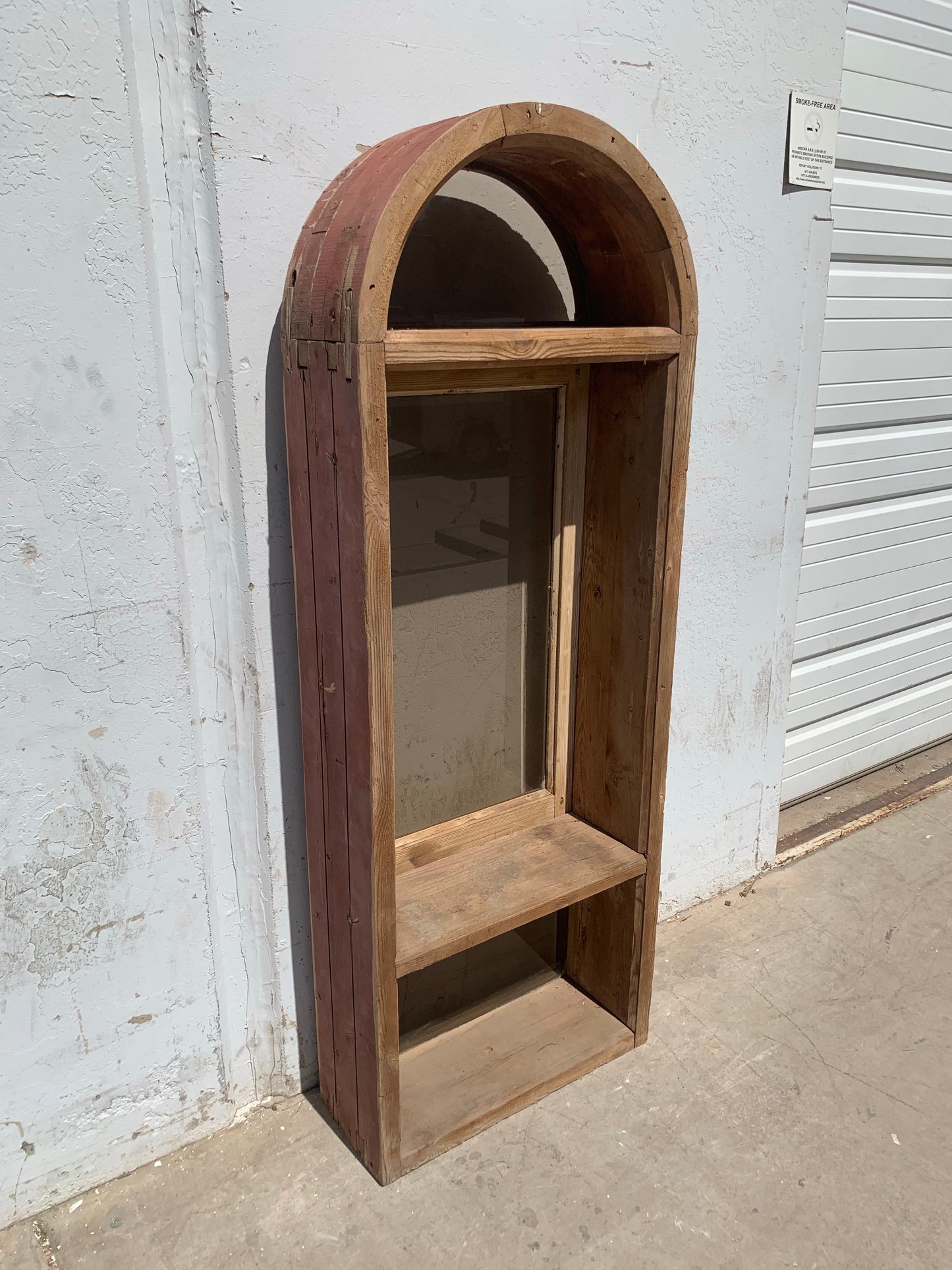 Arched Single Pane Brown Beveled Glass Window with Half-Round Transoms