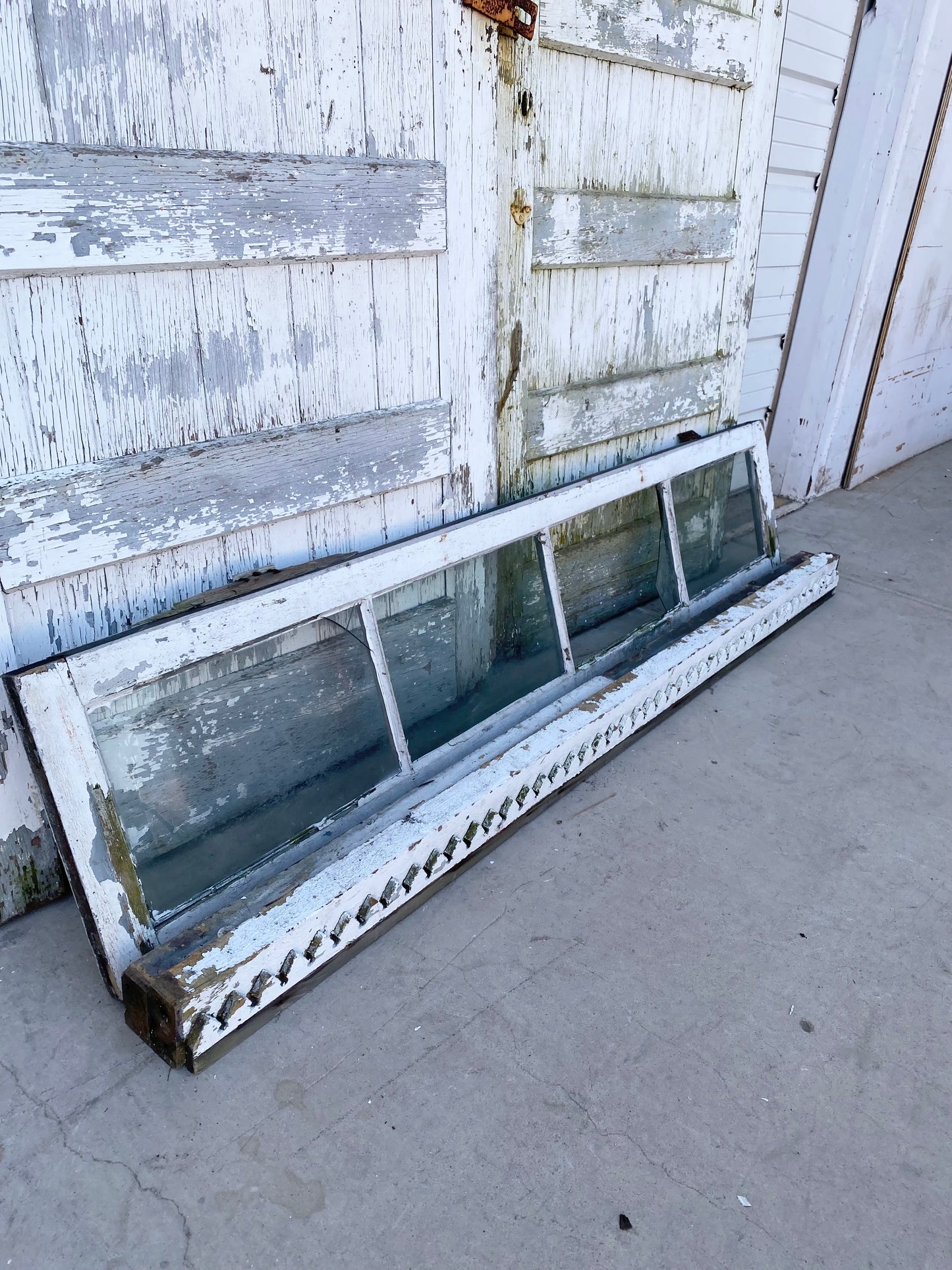 Pair of Antique White Barn Doors with Transom