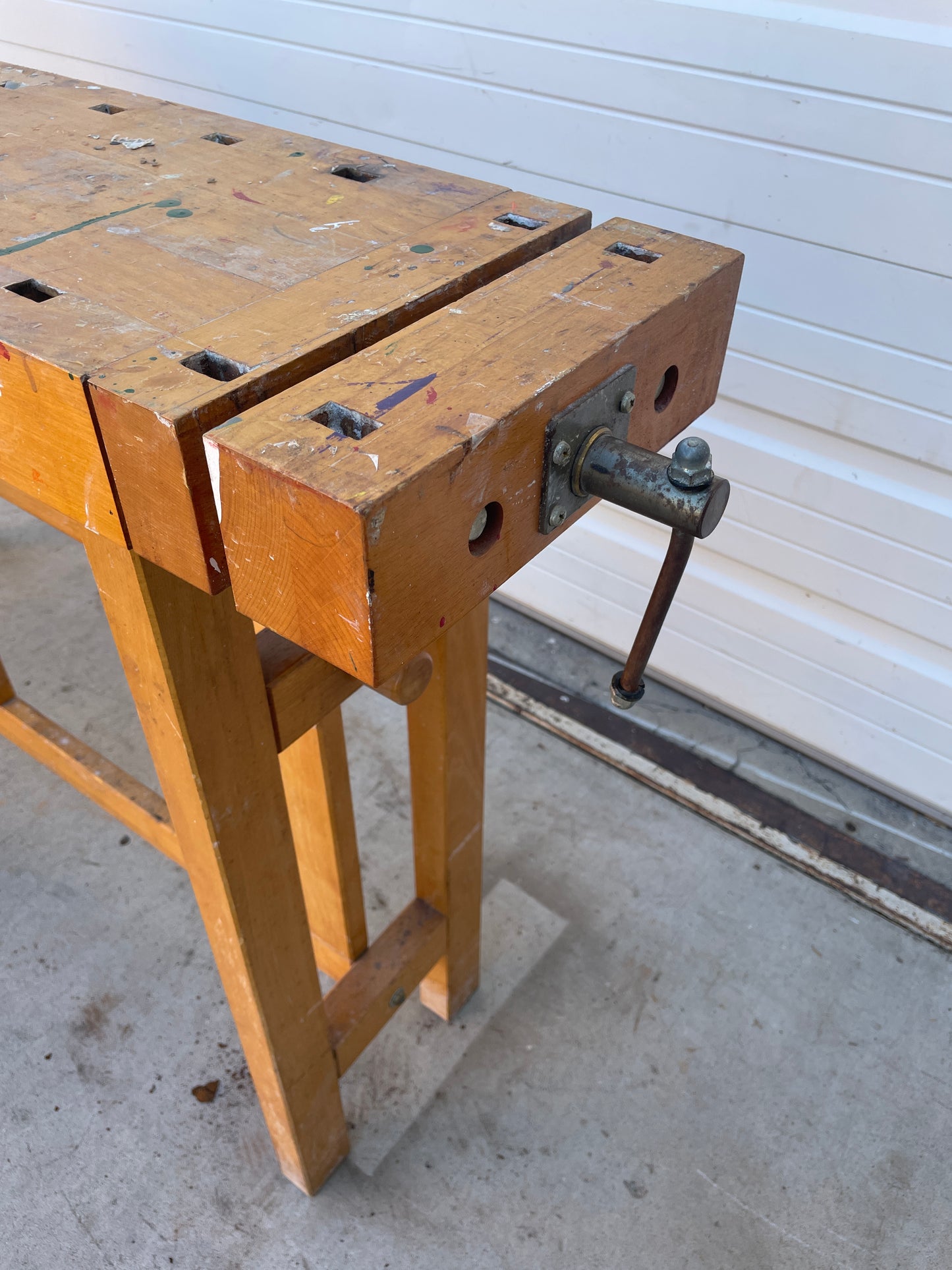 La Lervad Wooden Work Table with Removable Sliding Stool and Two Vices - Made in Denmark