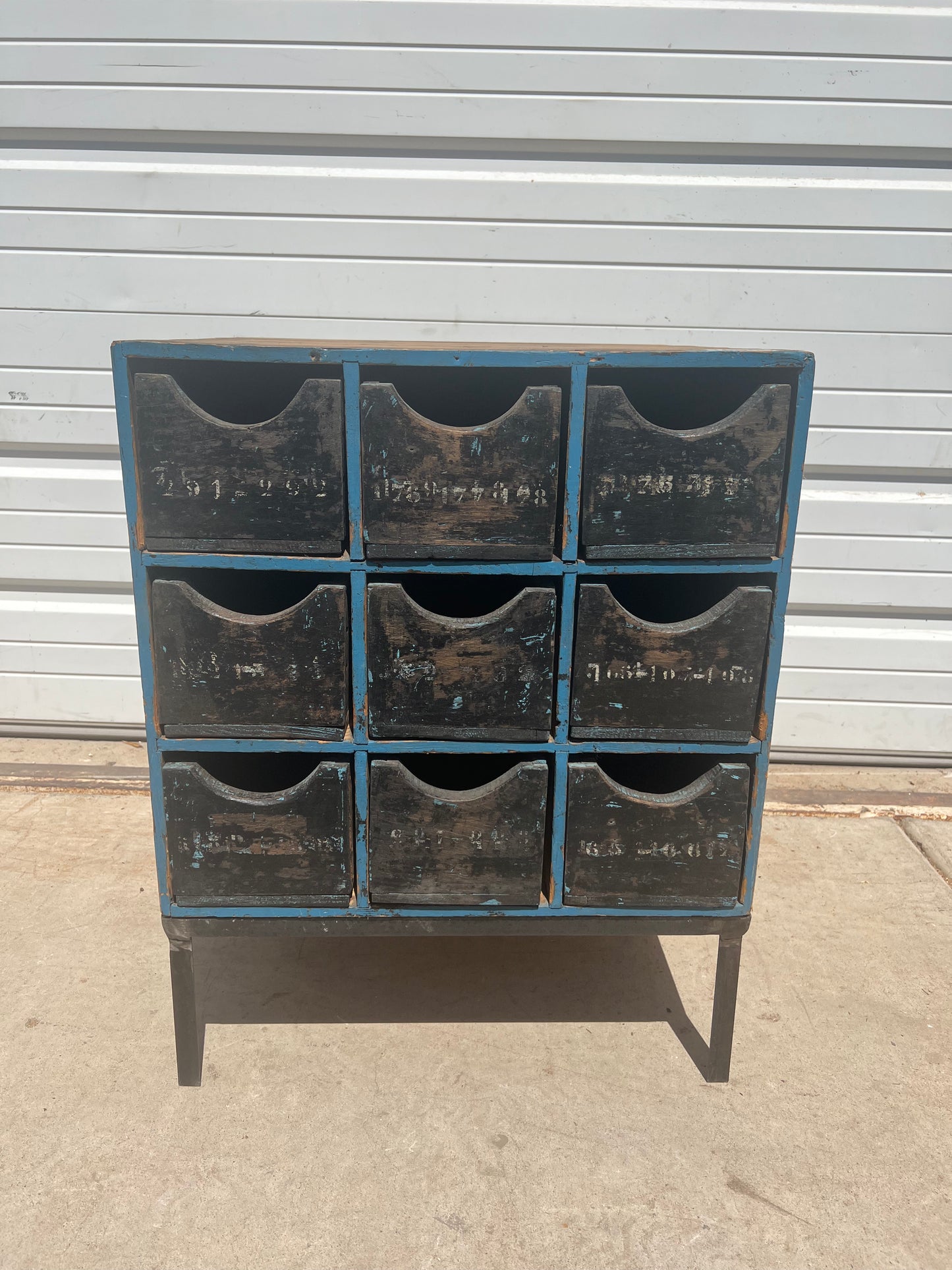 Painted Cabinet/Nightstand with 9 Black Drawers, France