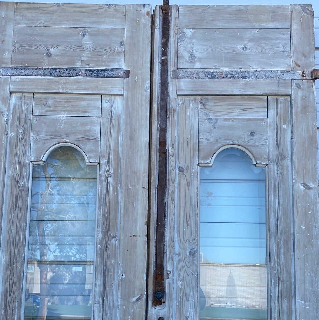 Pair of Wood Antique Carved Doors w/ Lites