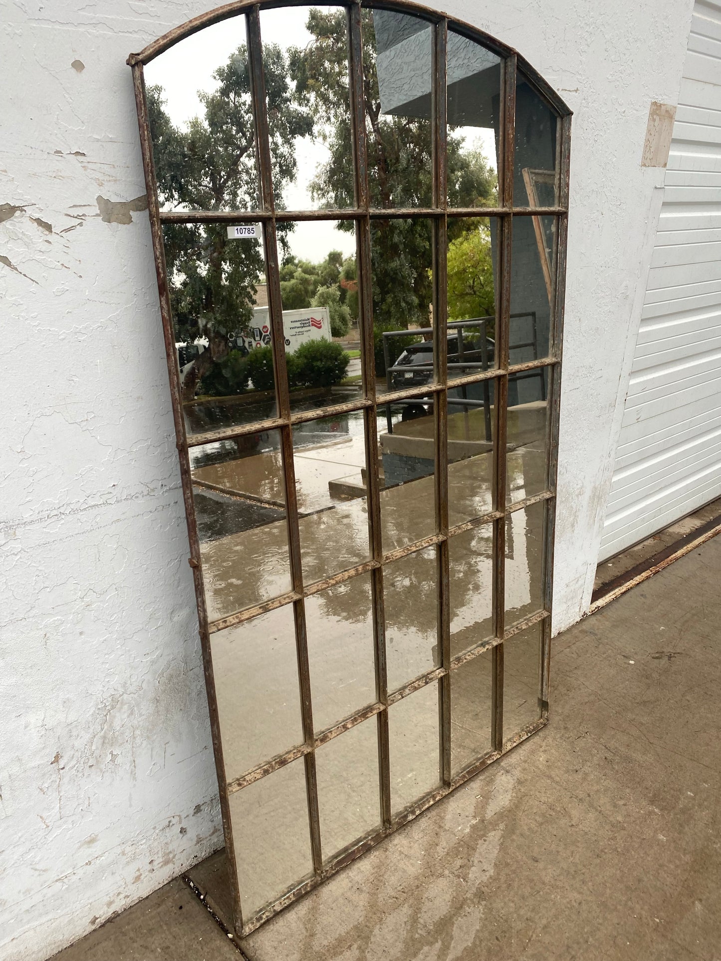 25 Pane Repurposed Arched Metal Mirror