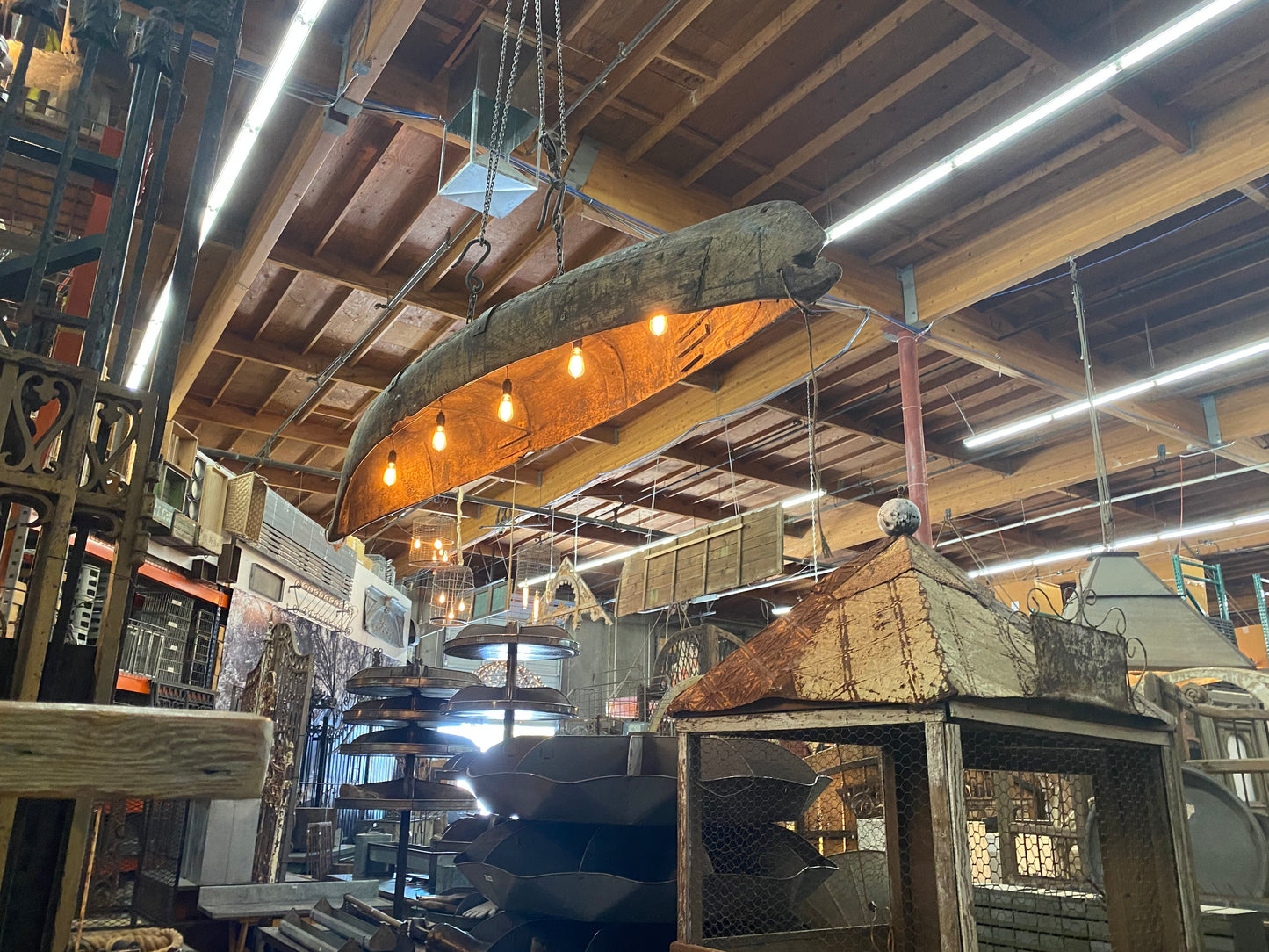 Repurposed Wood Canoe Pendant Light