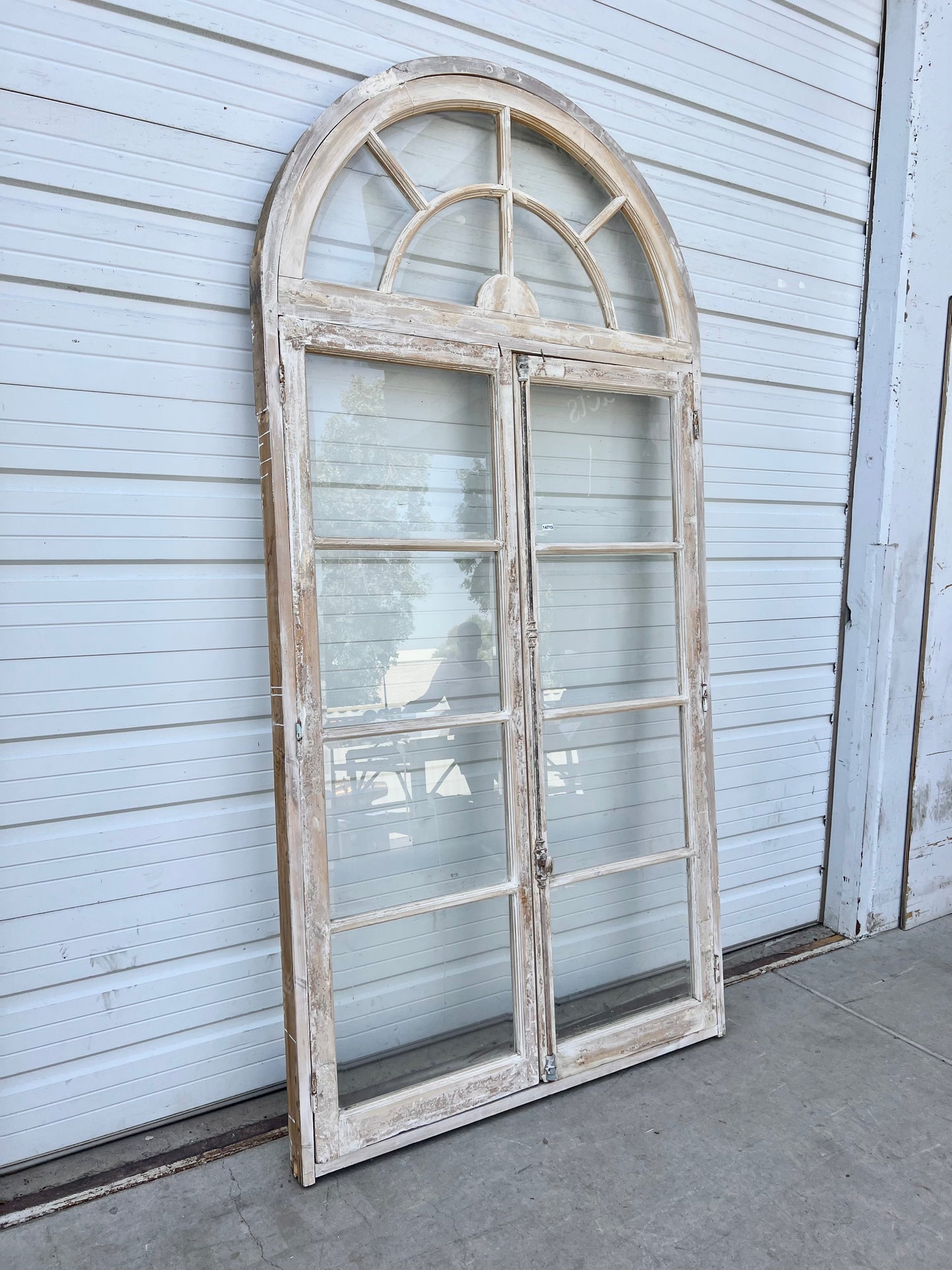 Pair of Washed Doors/Windows with w/8 Lites and Arched Transom