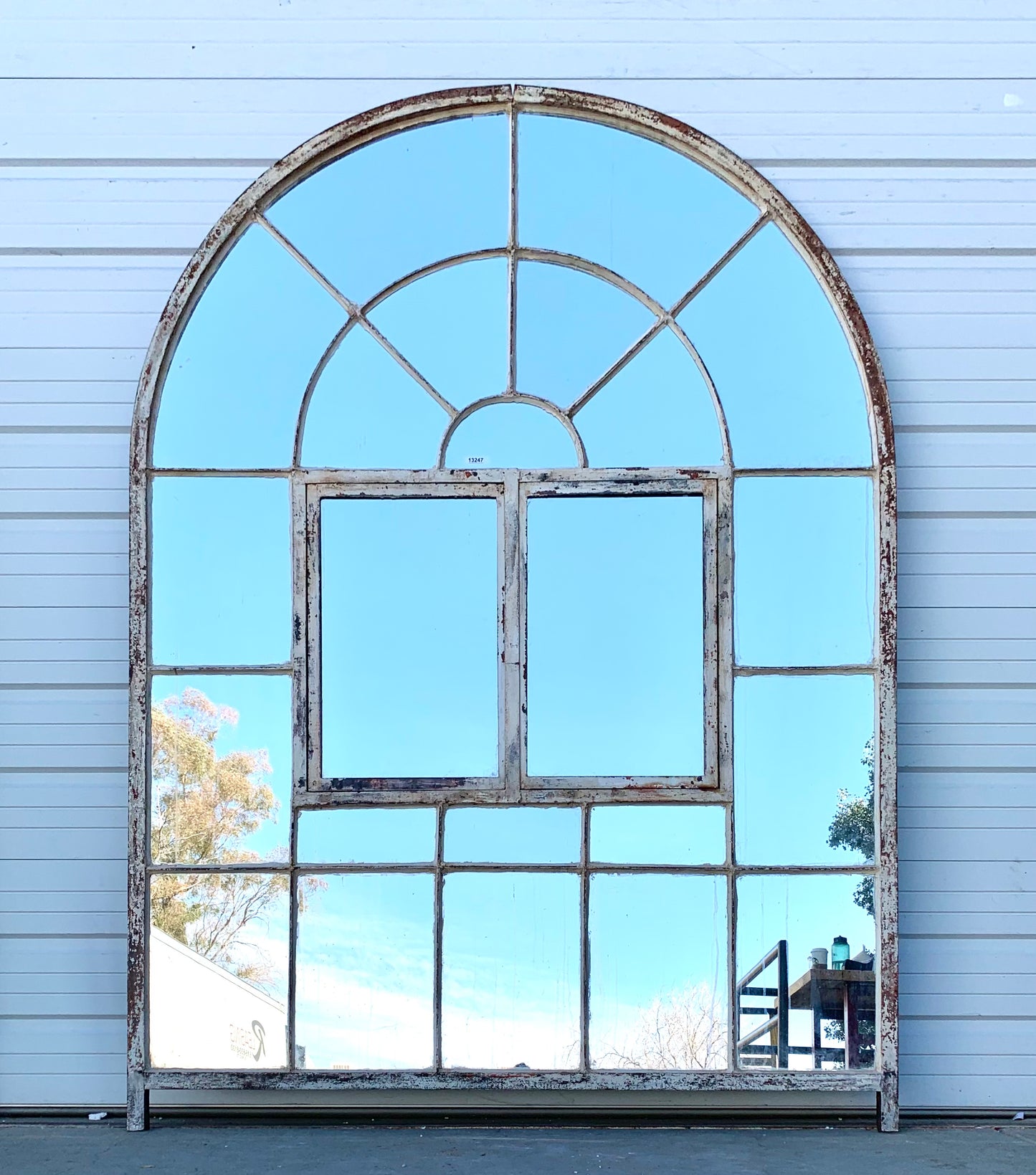 21 Pane Arched Iron Mirror